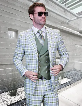 3PC Plaid Suit | Kariza | Olive