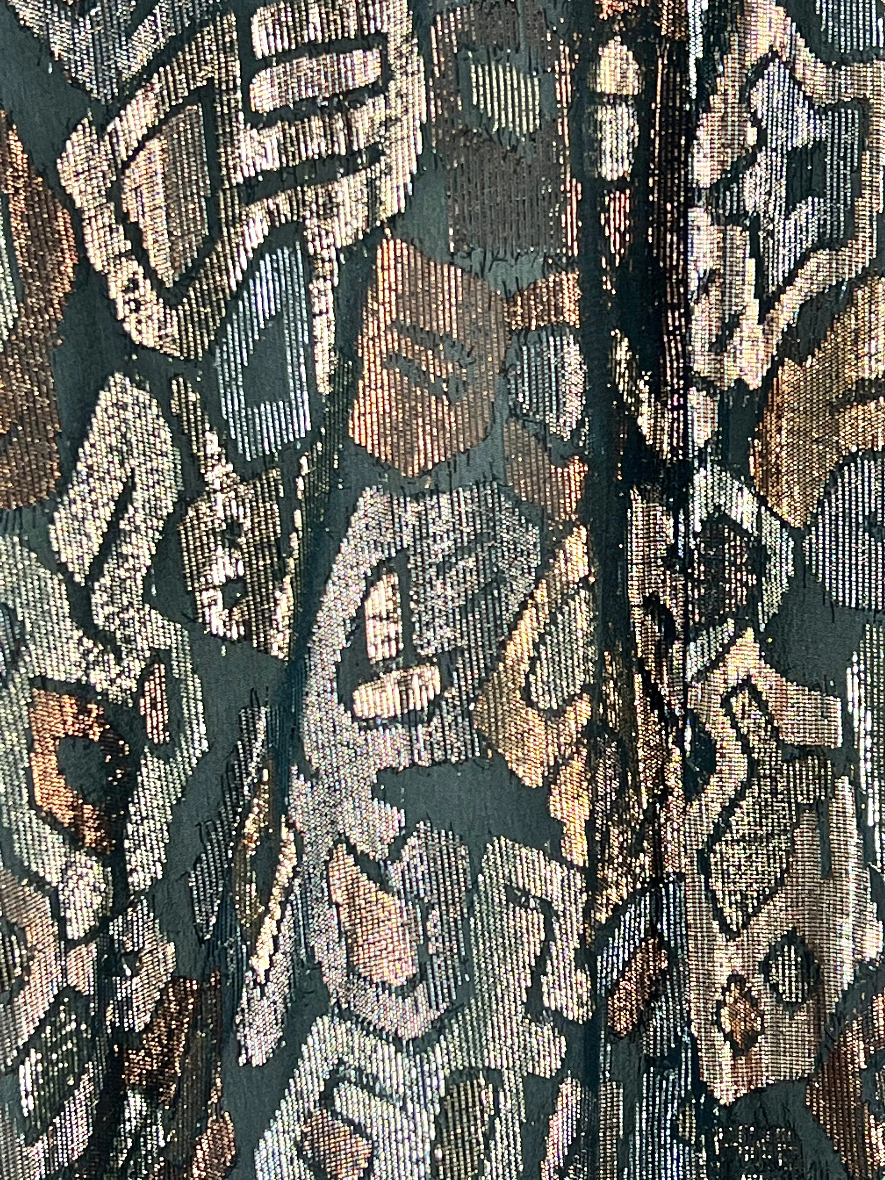 80s Black   Lamé Patterned Belted Coat - AU10
