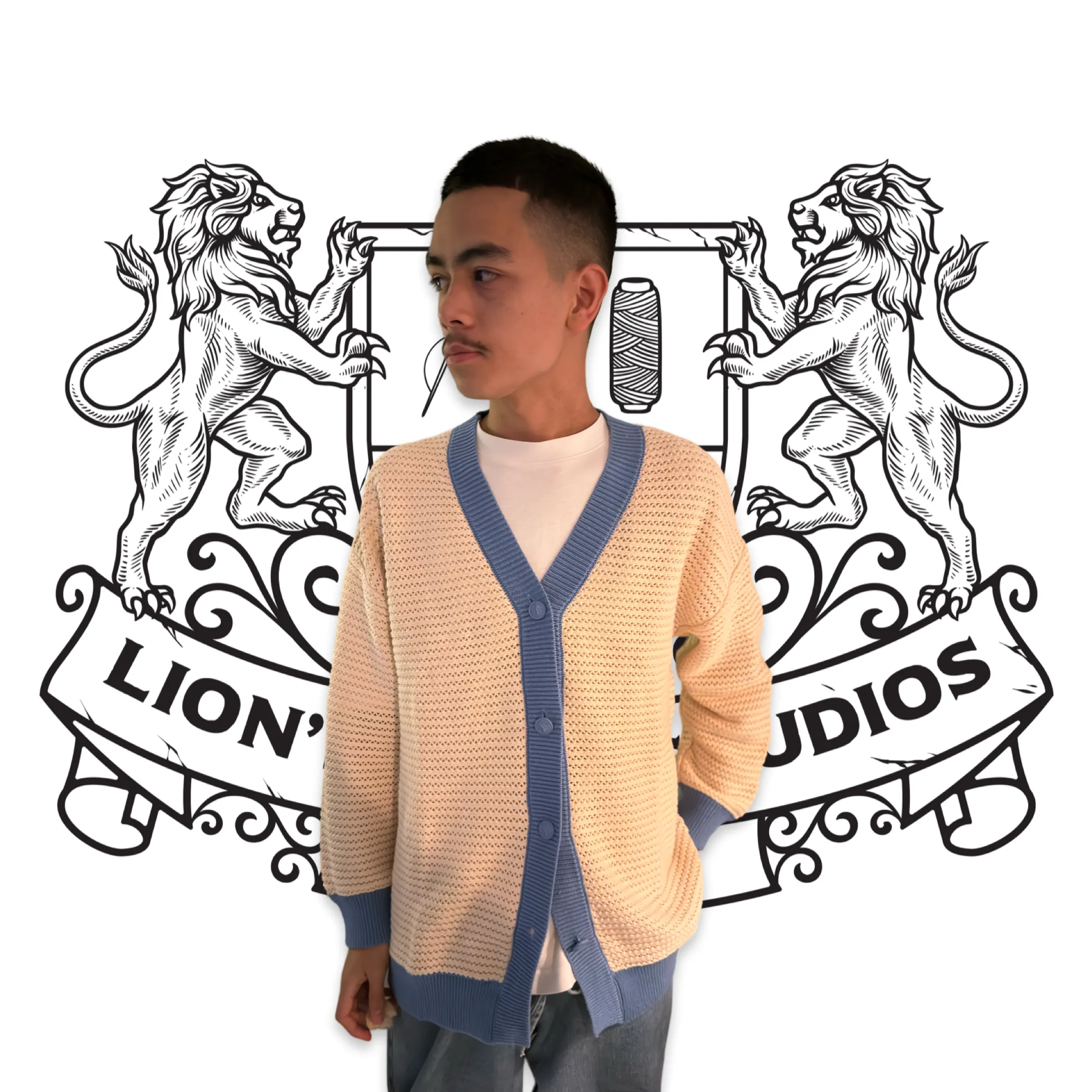 Anti-Logo Knitted Cardigan - 100% Cotton - Dropped Shoulder