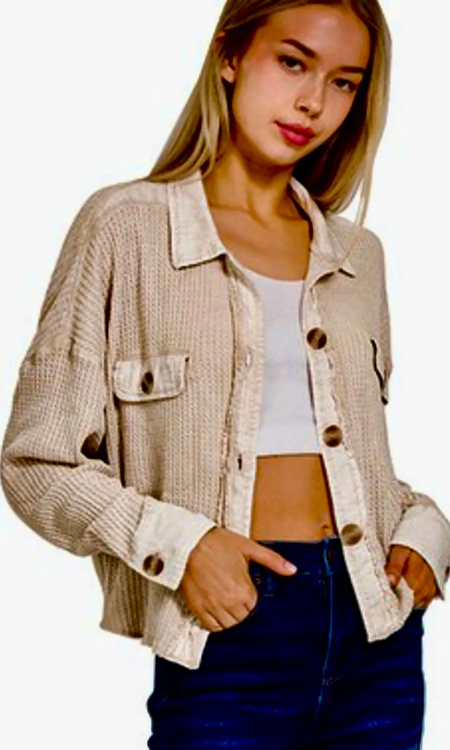 Avere Ash Mocha Washed Thermal Cropped Jacket