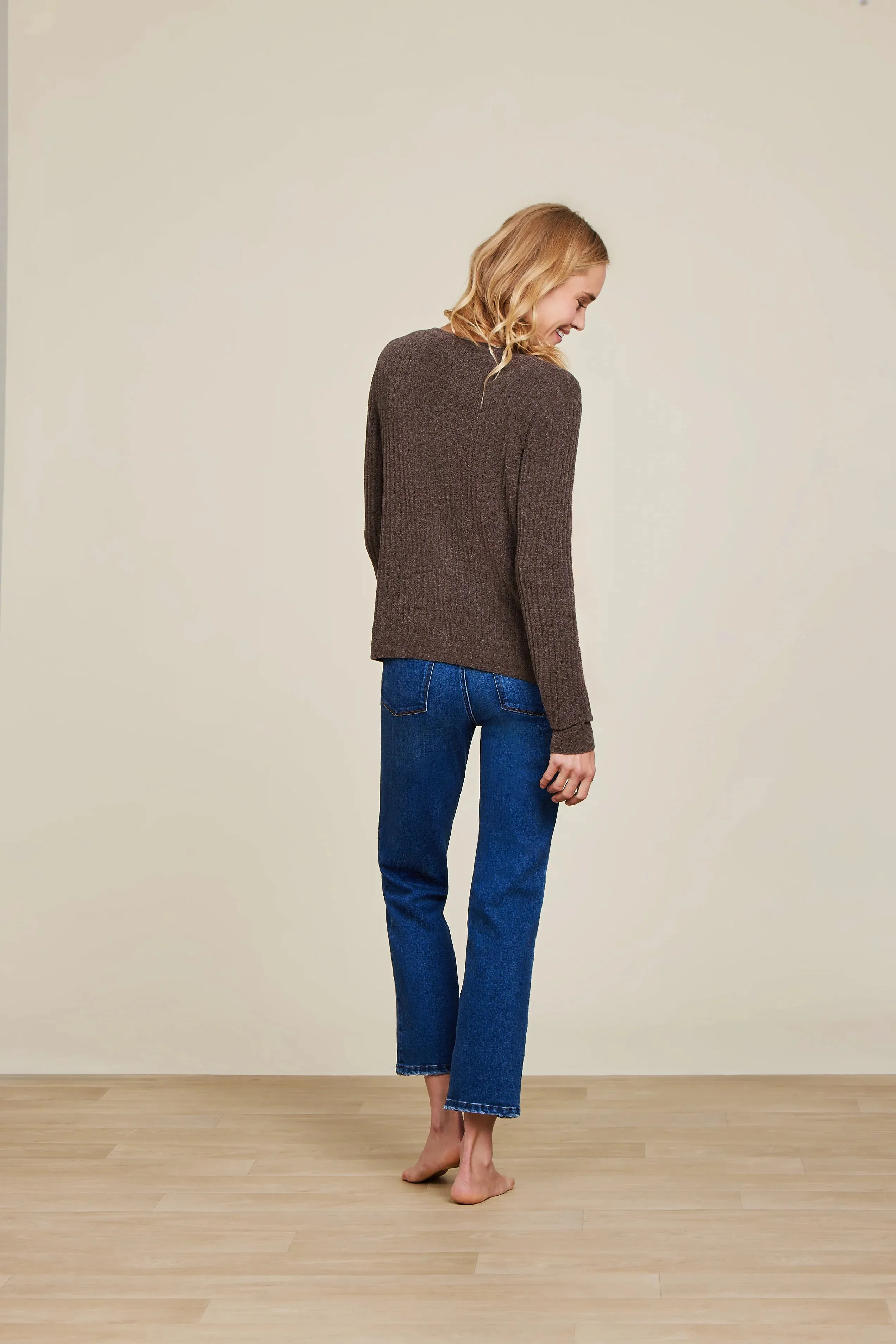 Barefoot Dreams - CozyChic Ultra Lite® Ribbed Button Cardigan - Java