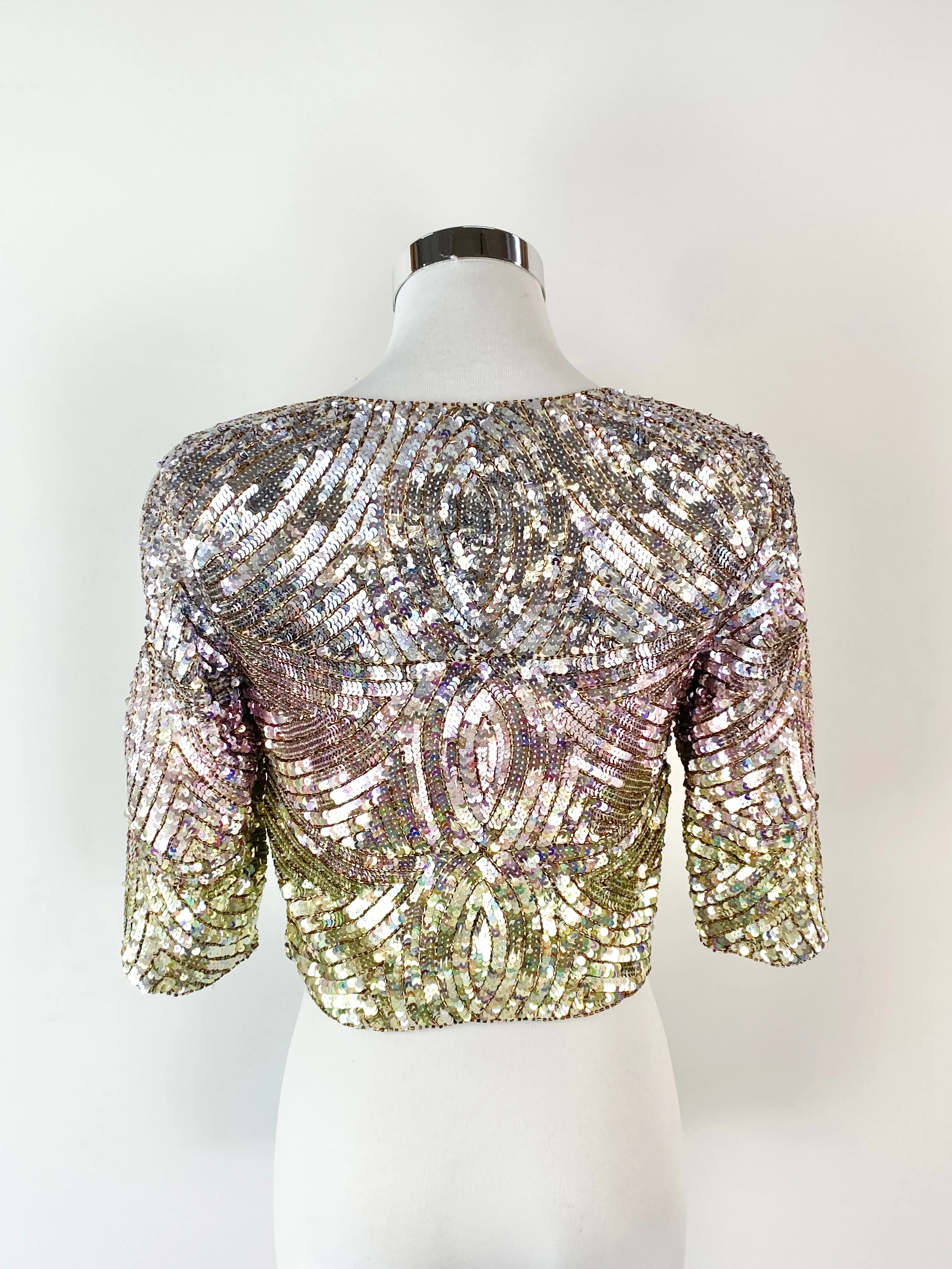 Bariano Green & Pink Sequinned Crop Jacket - AU8/10