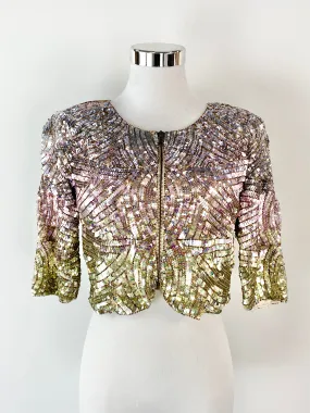 Bariano Green & Pink Sequinned Crop Jacket - AU8/10