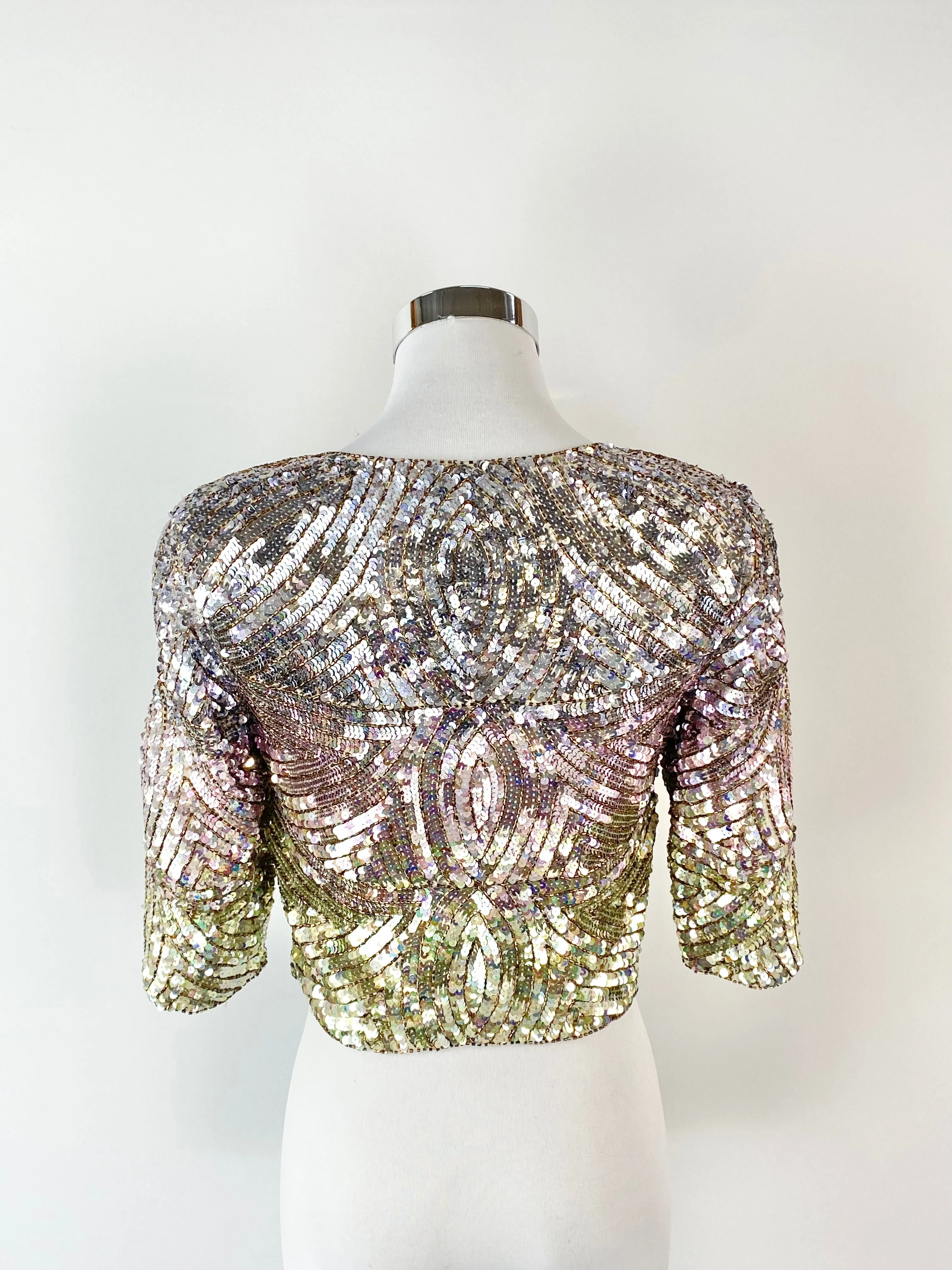 Bariano Green & Pink Sequinned Crop Jacket - AU8/10