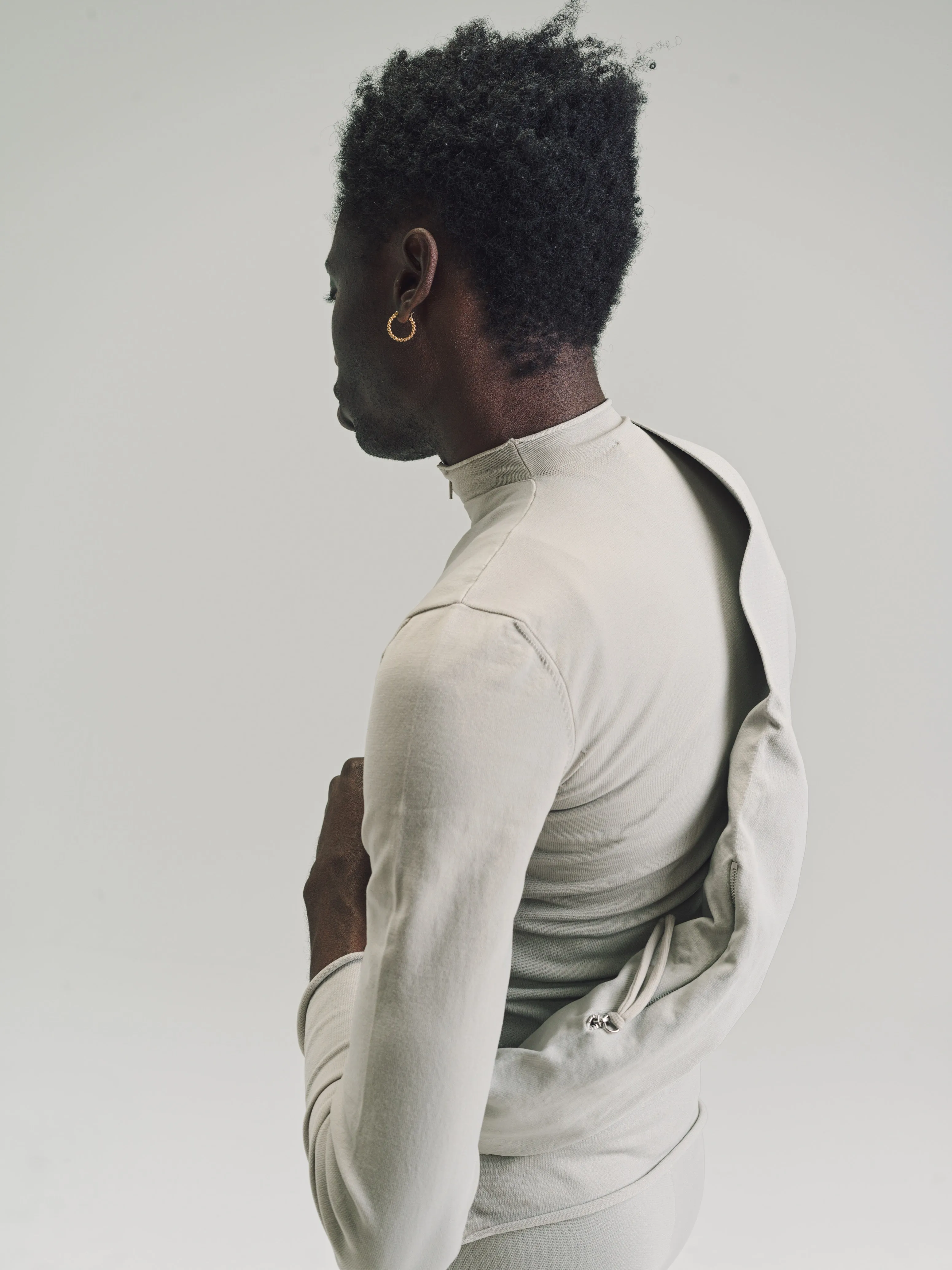 Beige Nylon No.151 Knitted Zipper Jacket