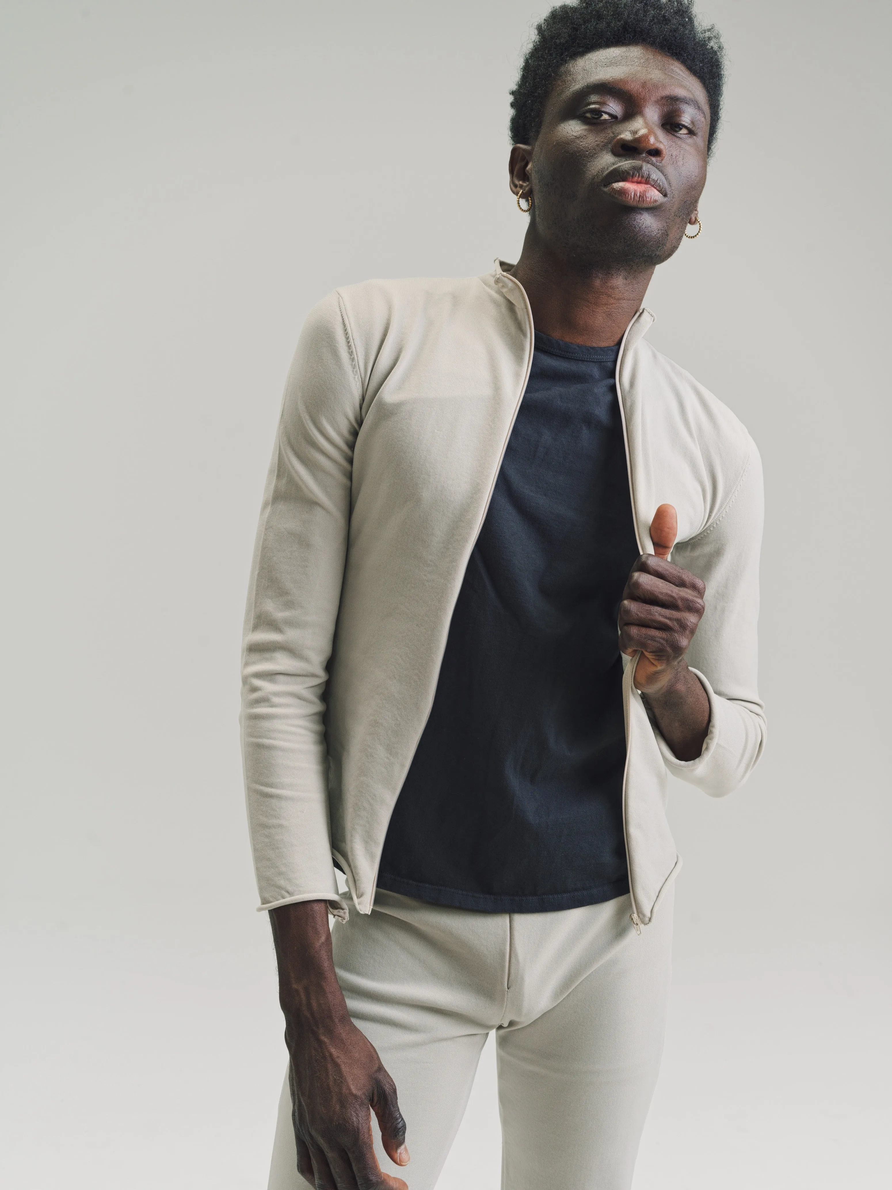 Beige Nylon No.151 Knitted Zipper Jacket