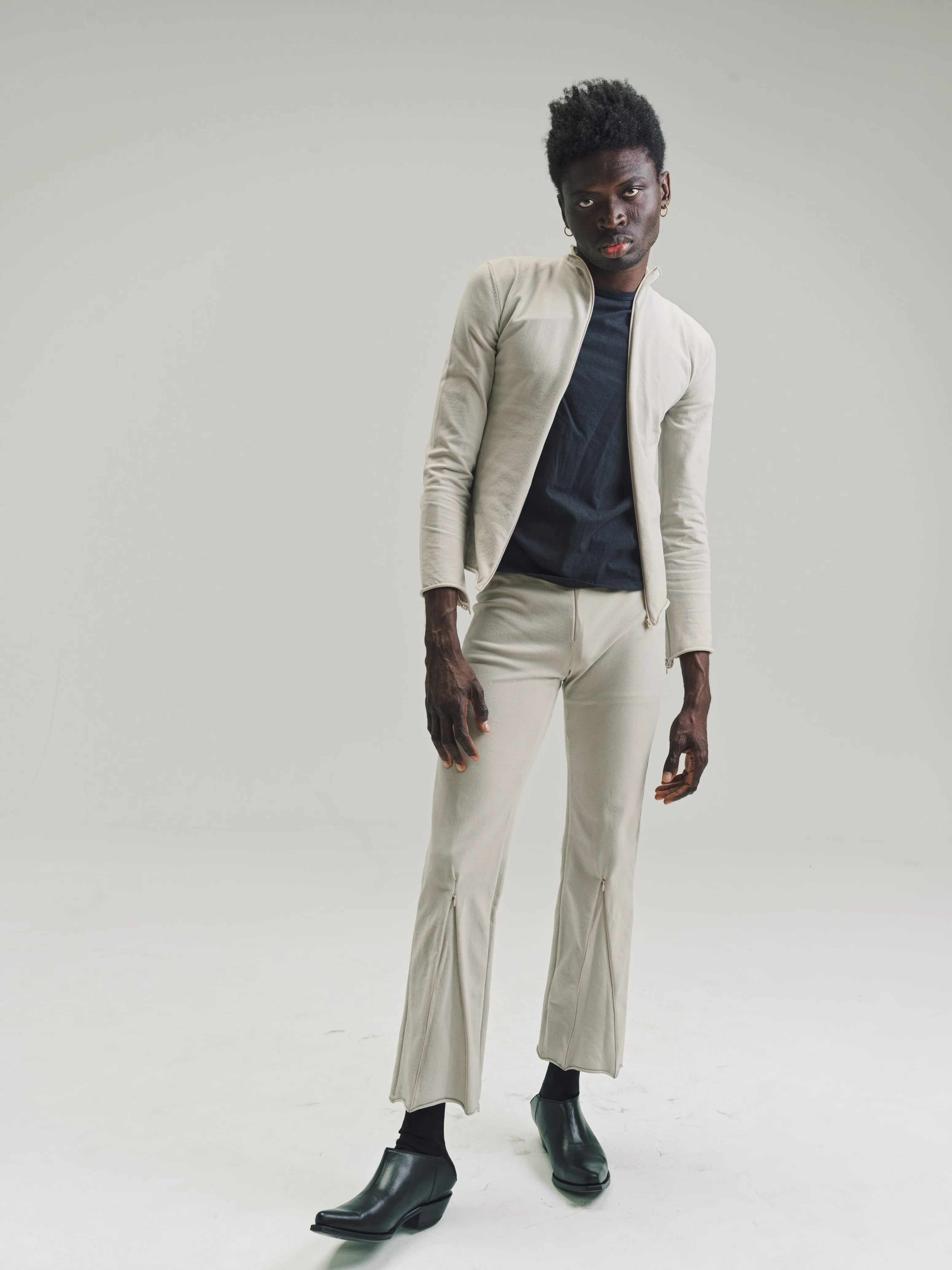 Beige Nylon No.151 Knitted Zipper Jacket