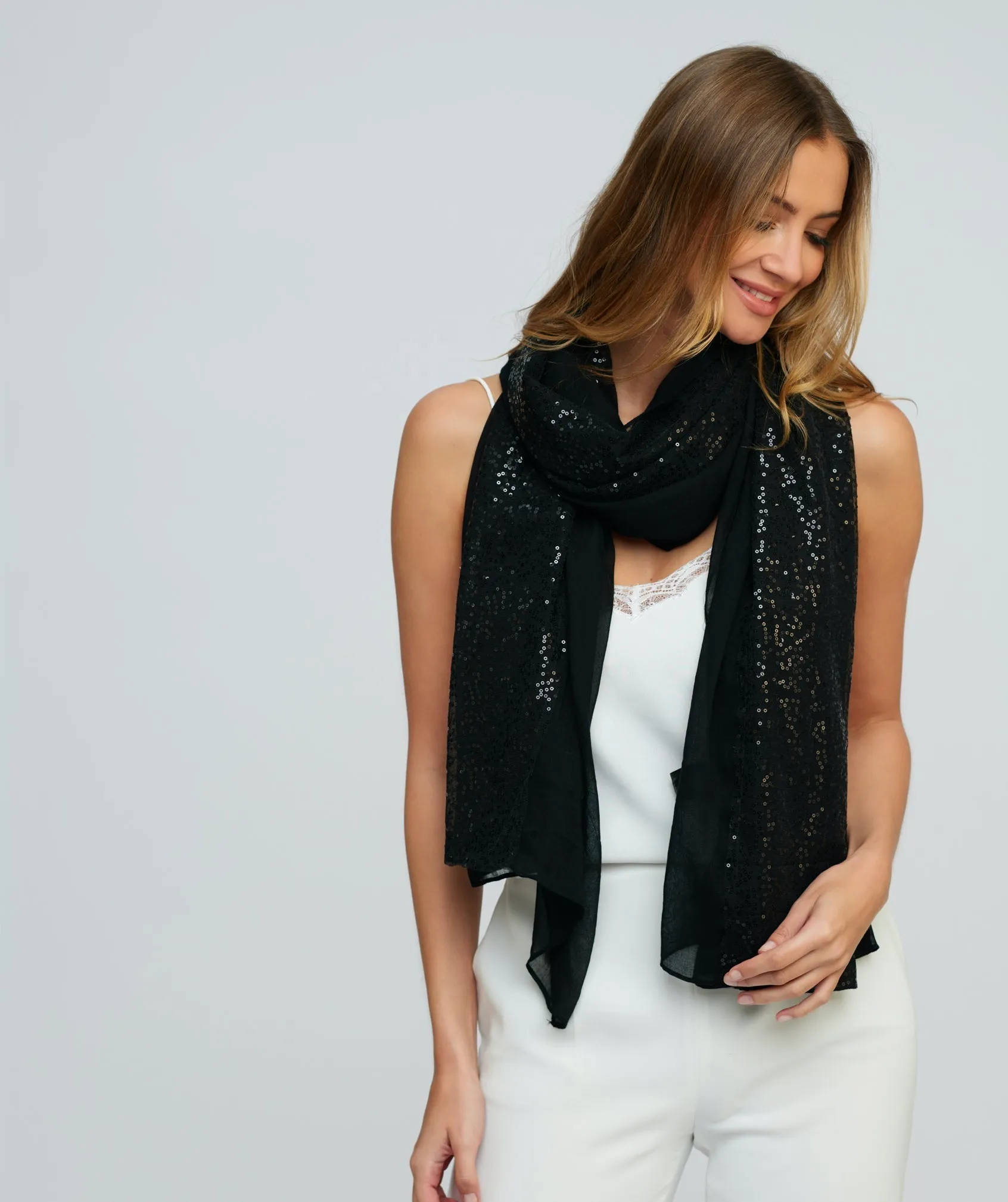 Black Embellished and Oversized Occasion Scarf