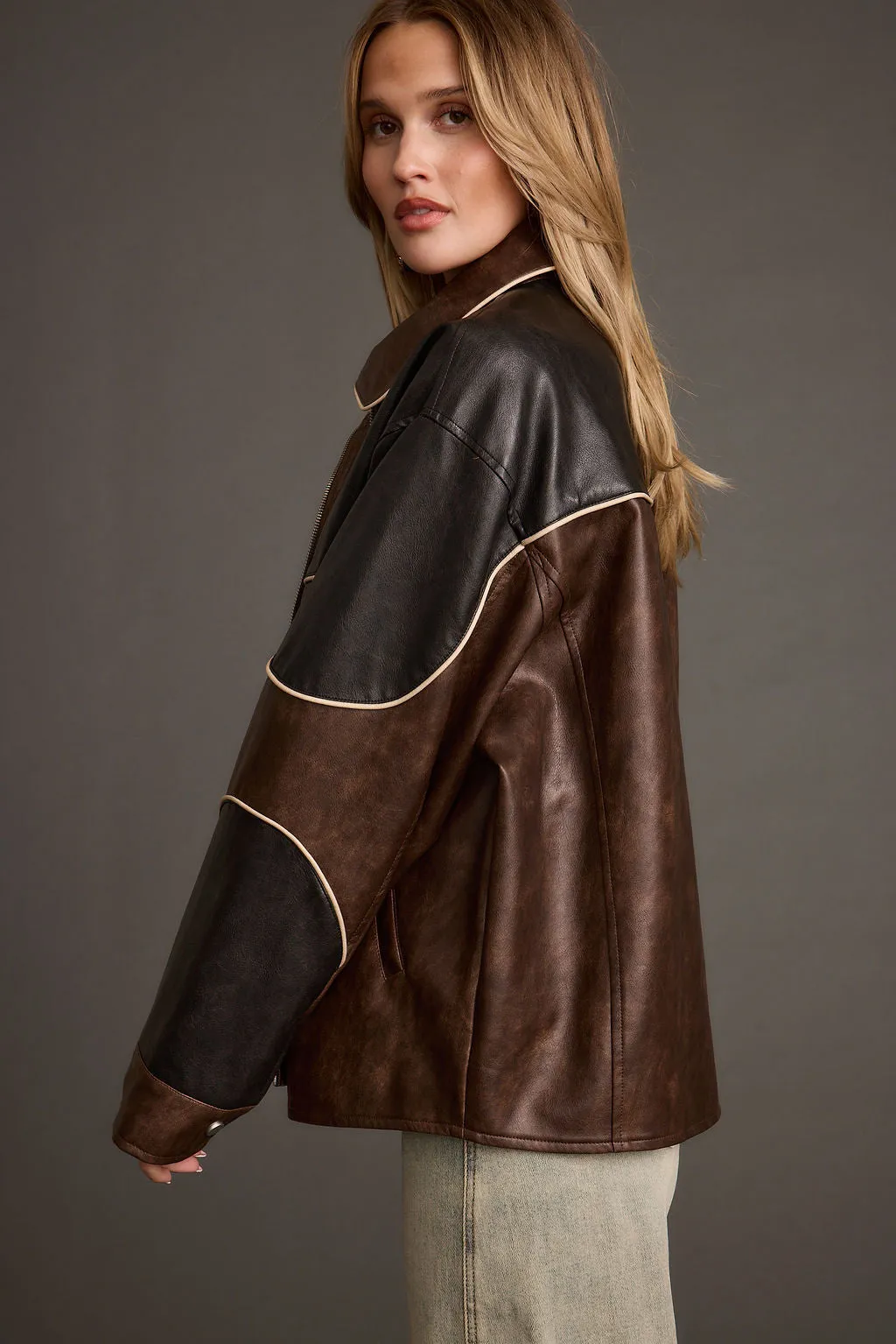 Bono Colorblock Vegan Leather Jacket