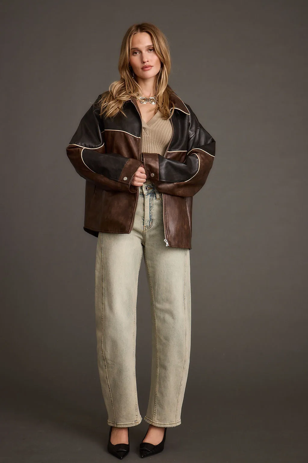 Bono Colorblock Vegan Leather Jacket