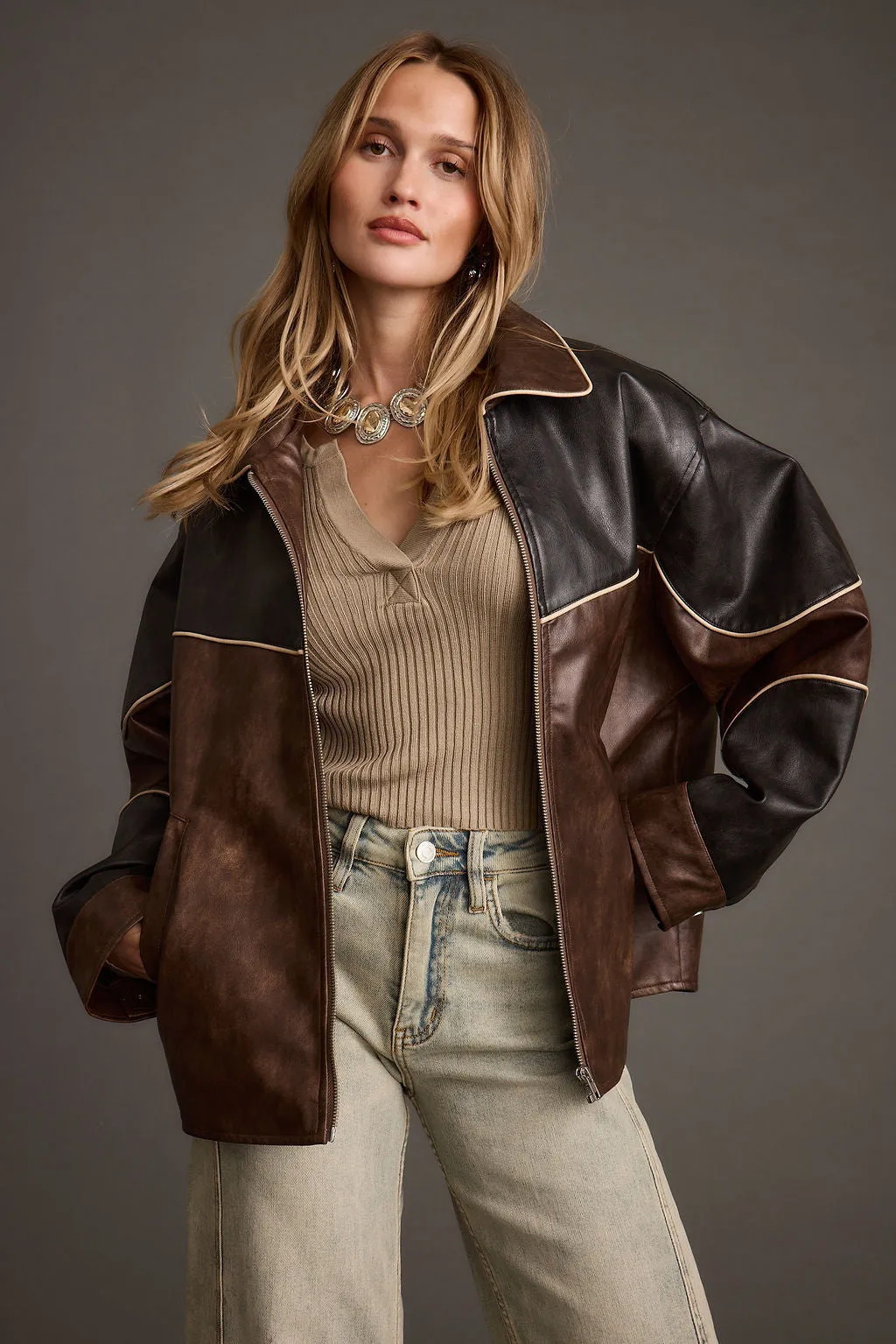 Bono Colorblock Vegan Leather Jacket