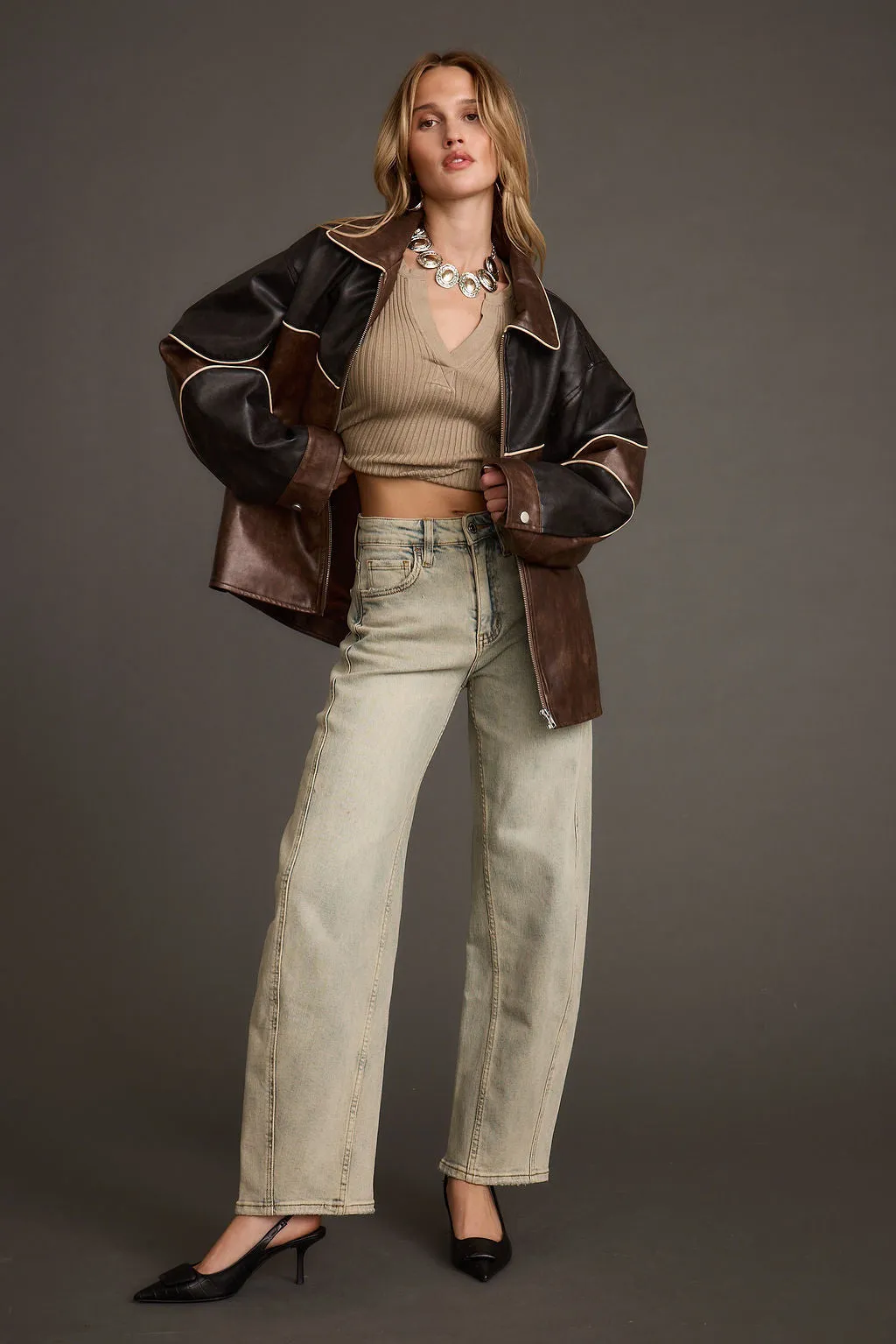 Bono Colorblock Vegan Leather Jacket