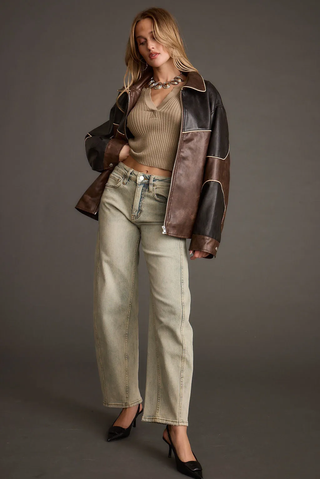 Bono Colorblock Vegan Leather Jacket