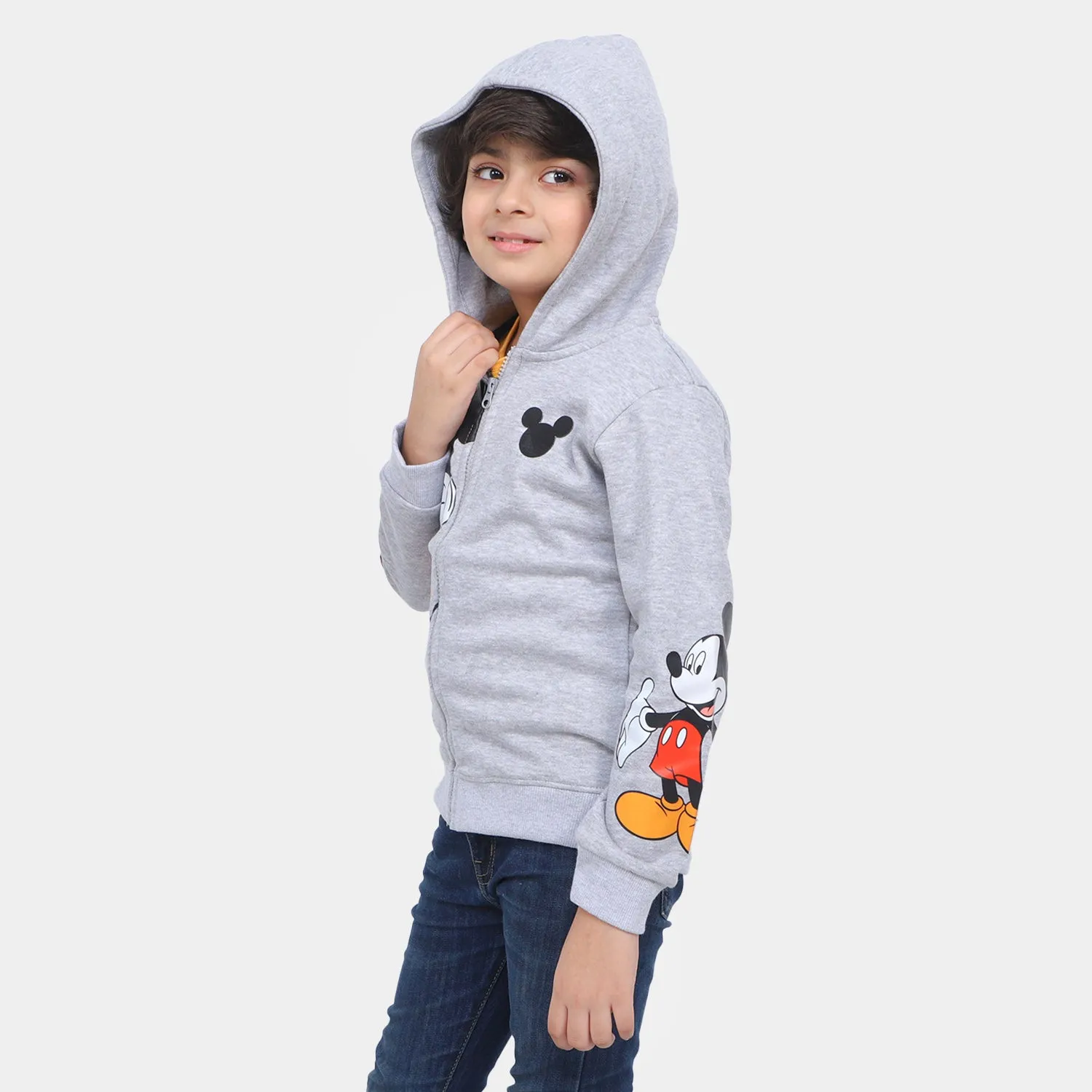 Boys Knitted Jacket Character Print-GREY