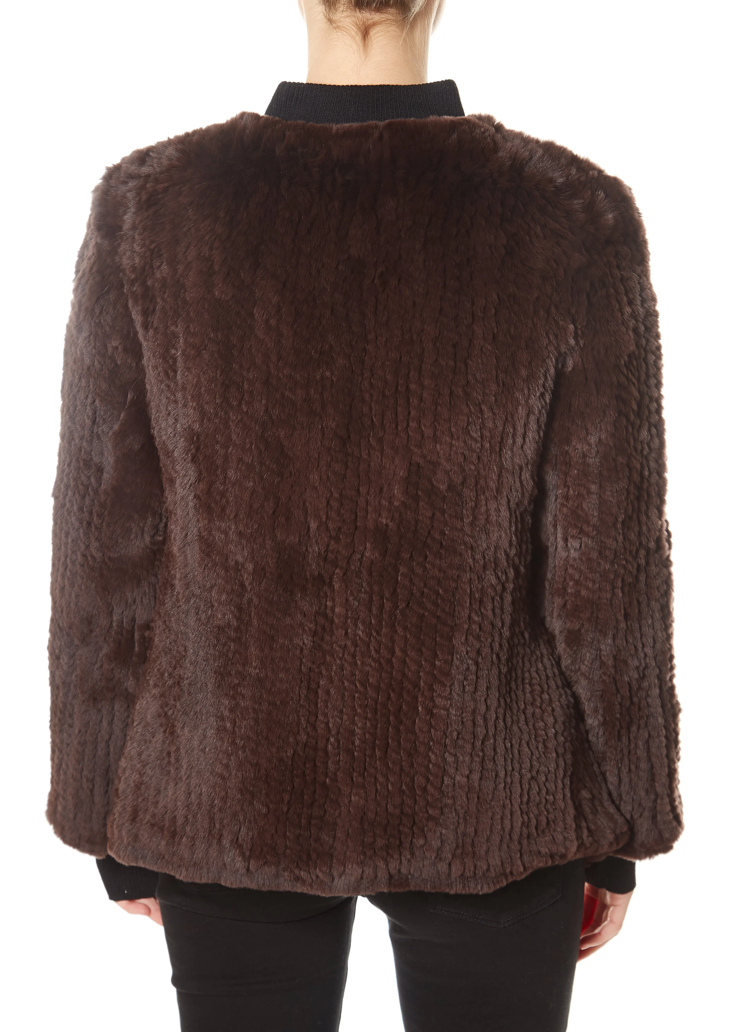 Brown Asymmetric Knitted Rex Rabbit Jacket