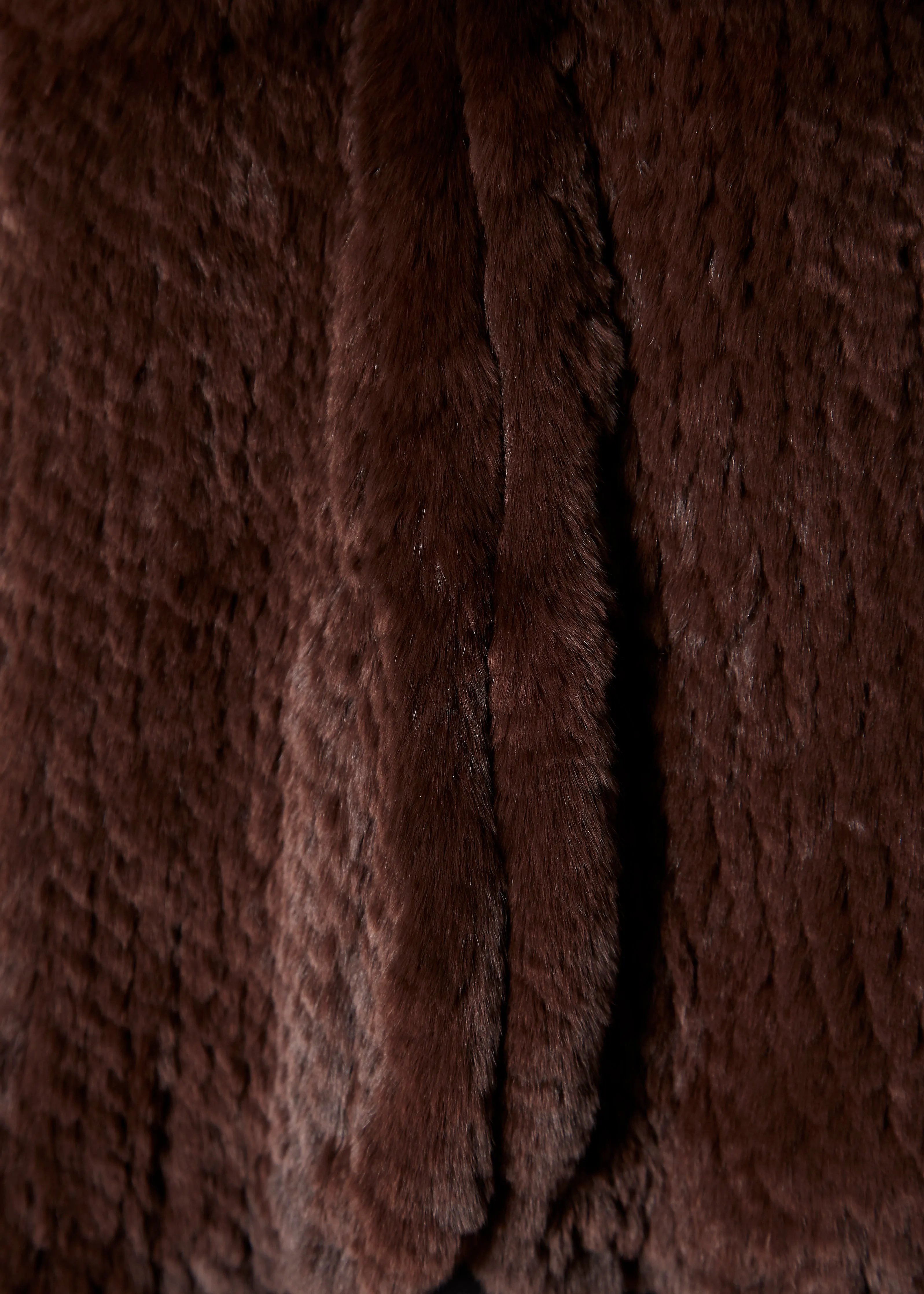 Brown Asymmetric Knitted Rex Rabbit Jacket