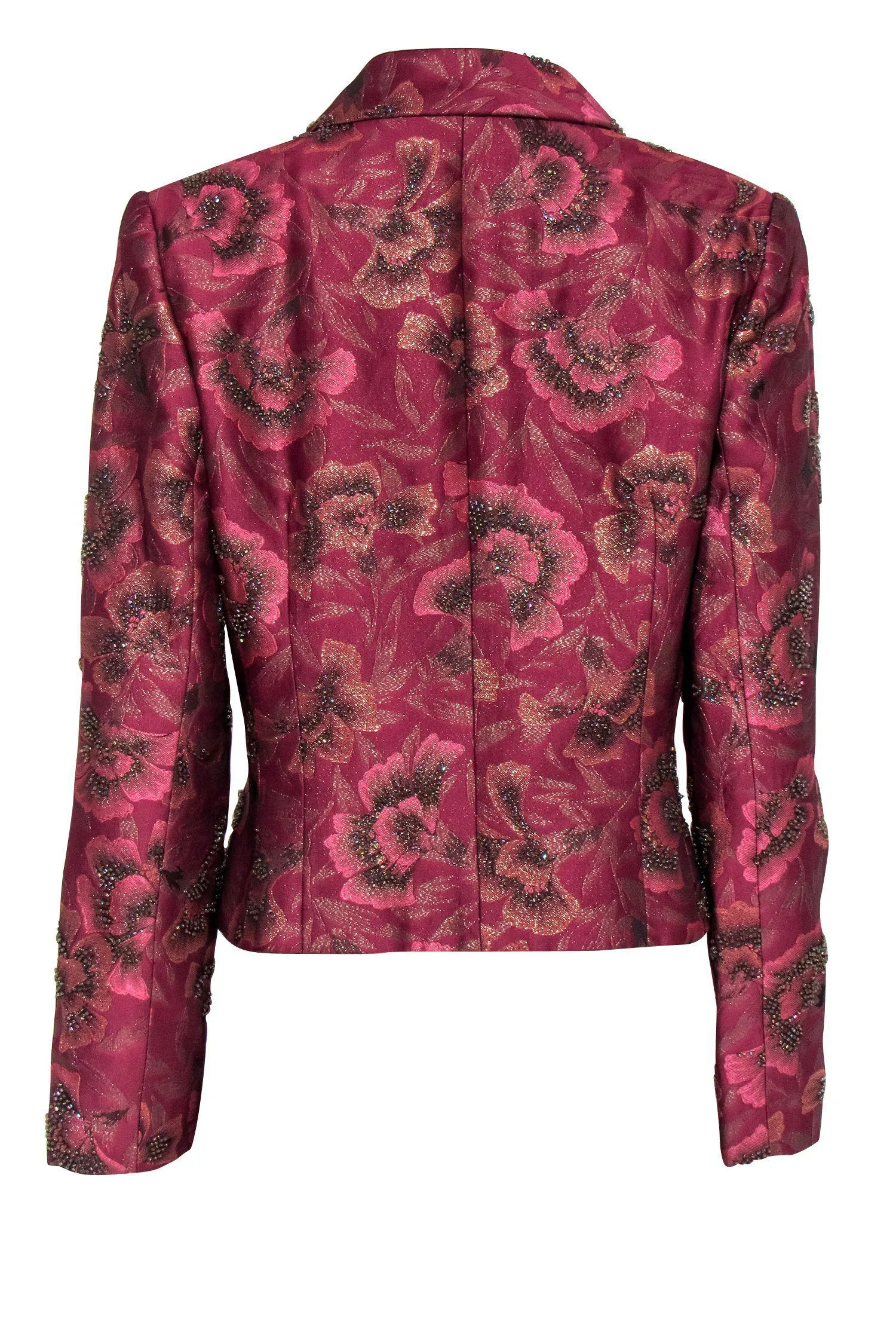 Carmen Marc Valvo - Raspberry Pink Beaded Floral Cropped Jacket Sz 10