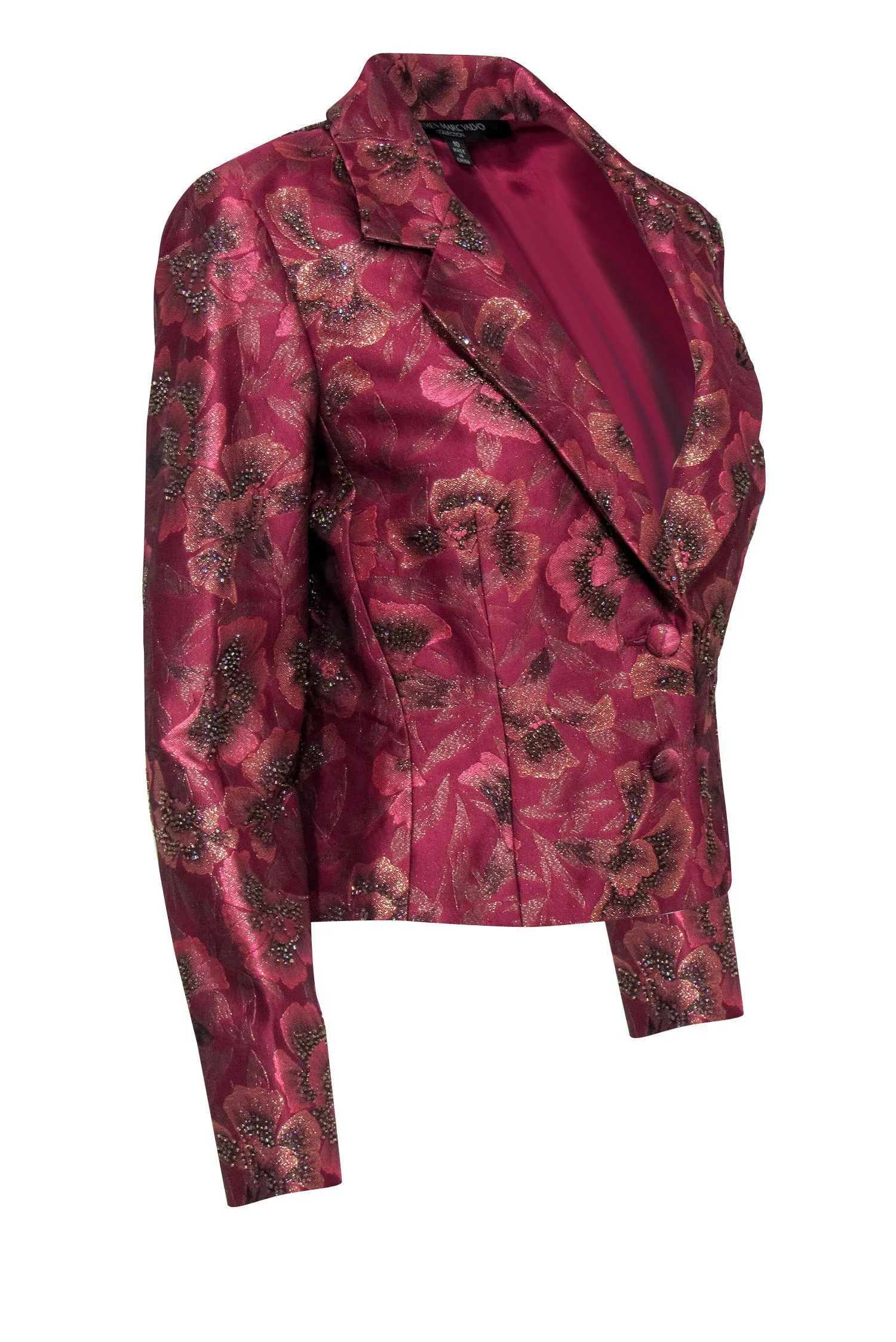 Carmen Marc Valvo - Raspberry Pink Beaded Floral Cropped Jacket Sz 10