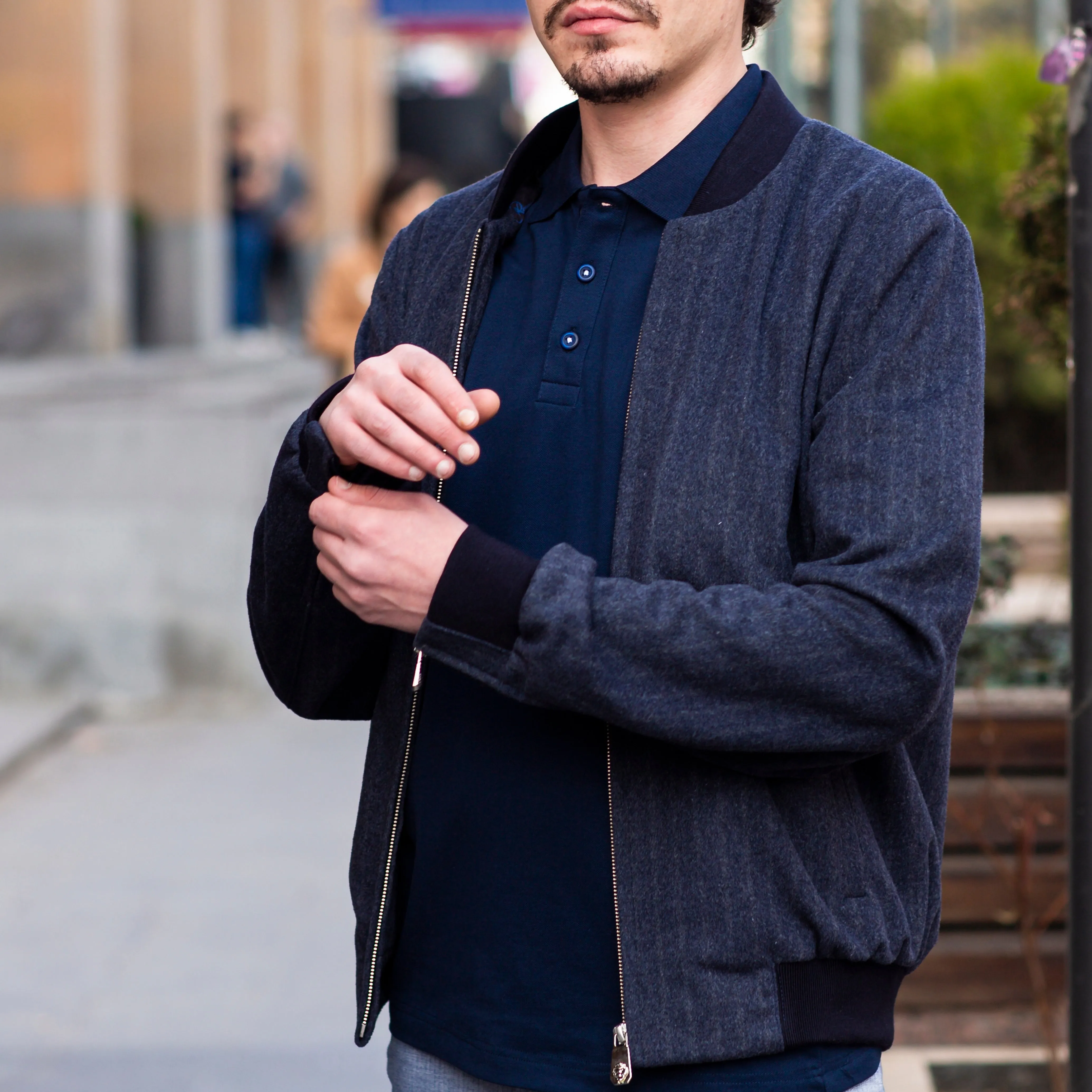CASHMERE SRIPE BOMBER JACKET