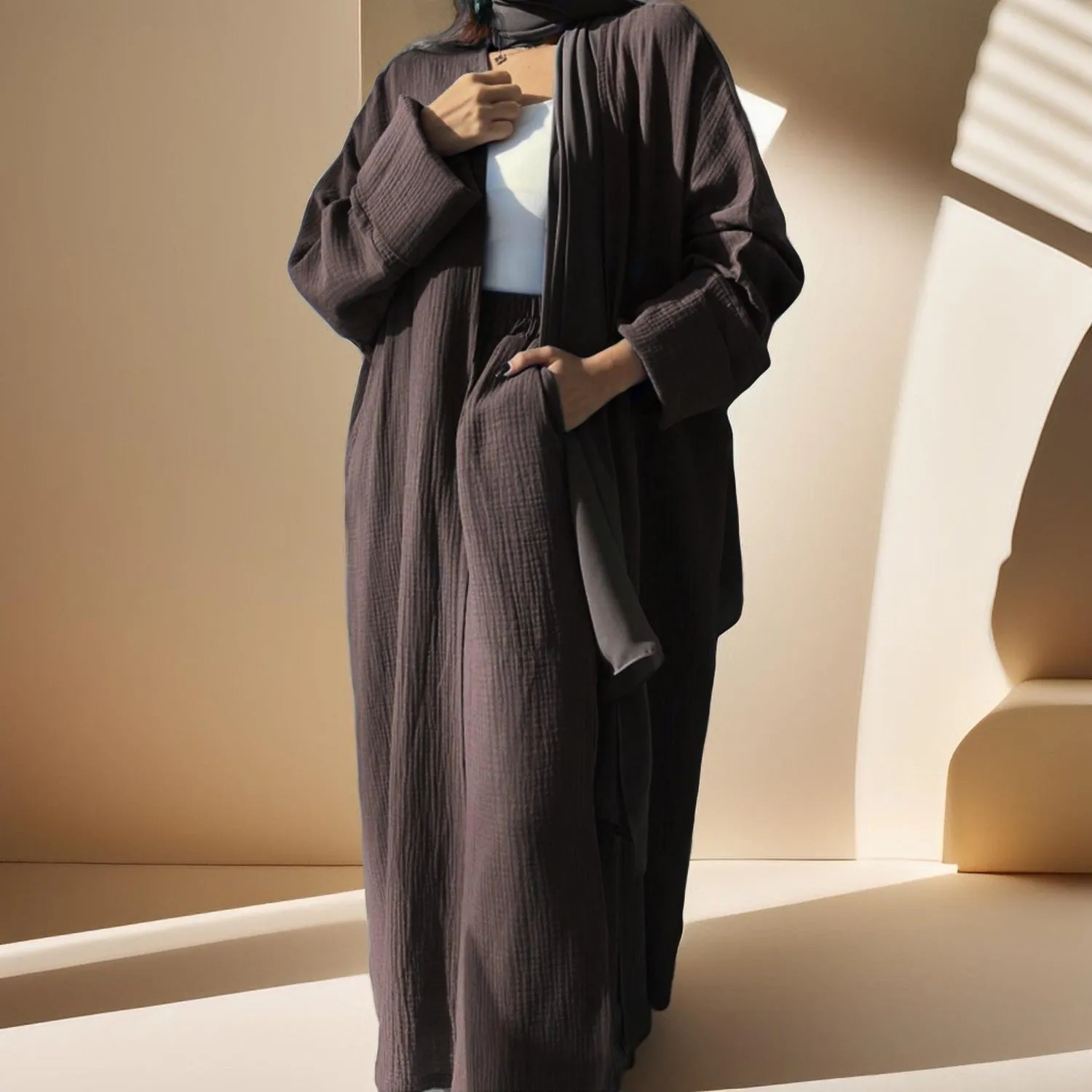 Casual cardigan abaya and Pants Set