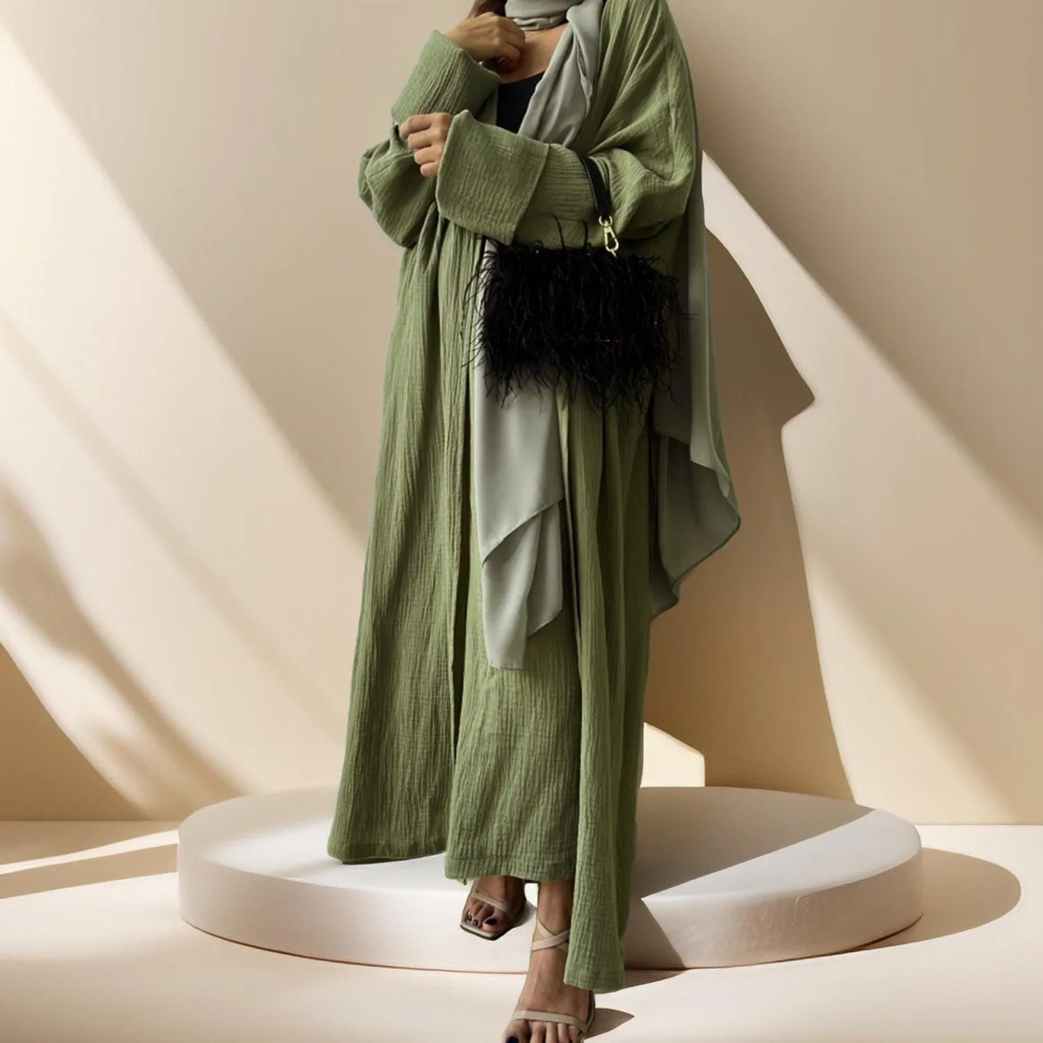 Casual cardigan abaya and Pants Set