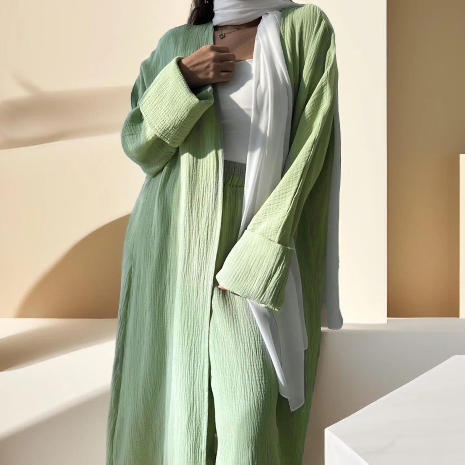 Casual cardigan abaya and Pants Set