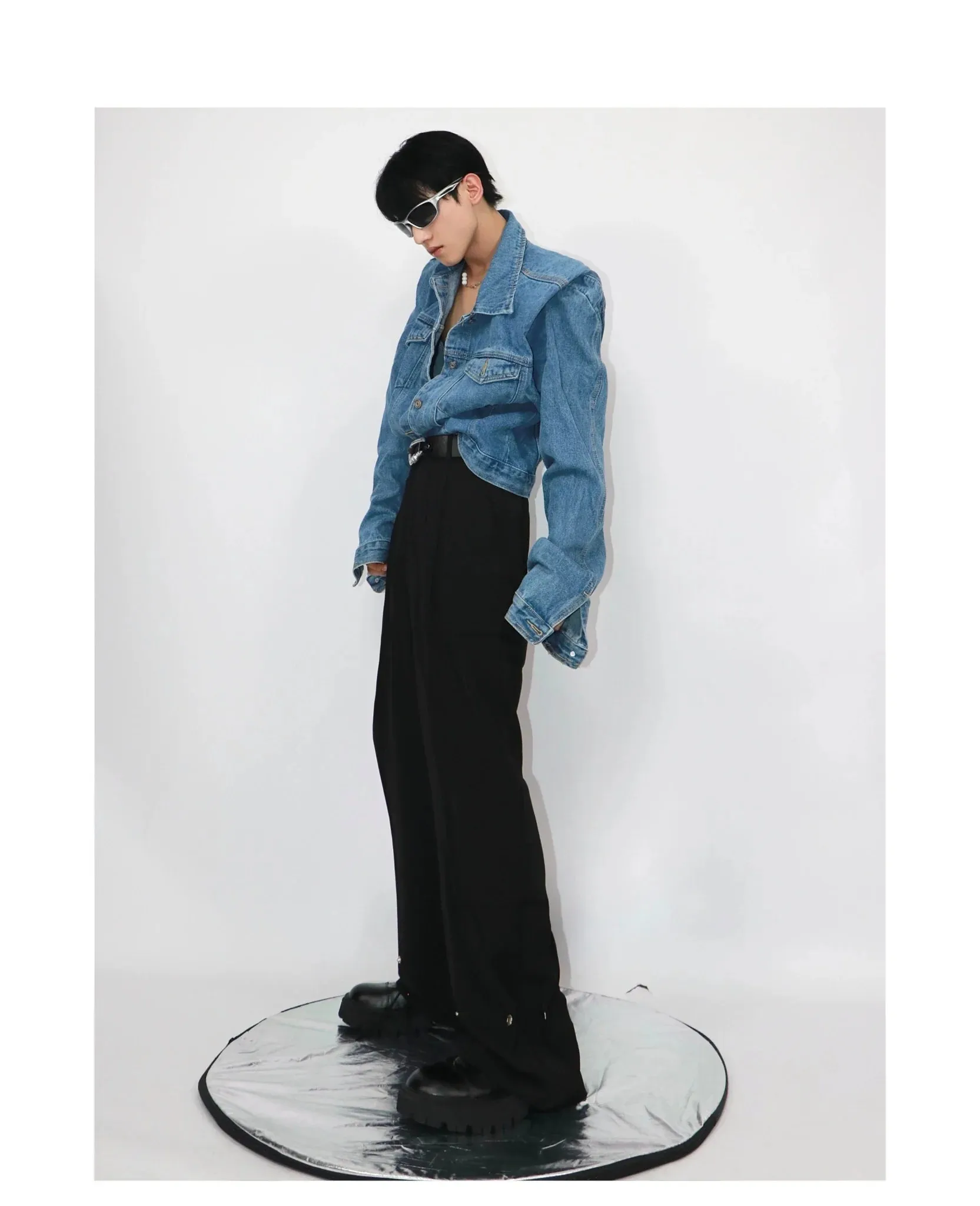 Casual Wide Leg Suit Pants with Unique Metal Button Detailing