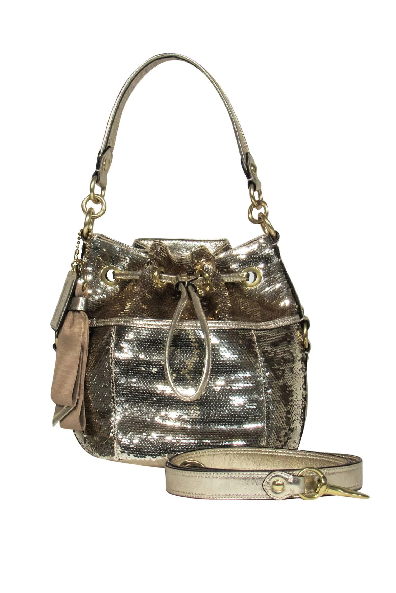 Coach - Gold Sequin Convertible Bucket Bag