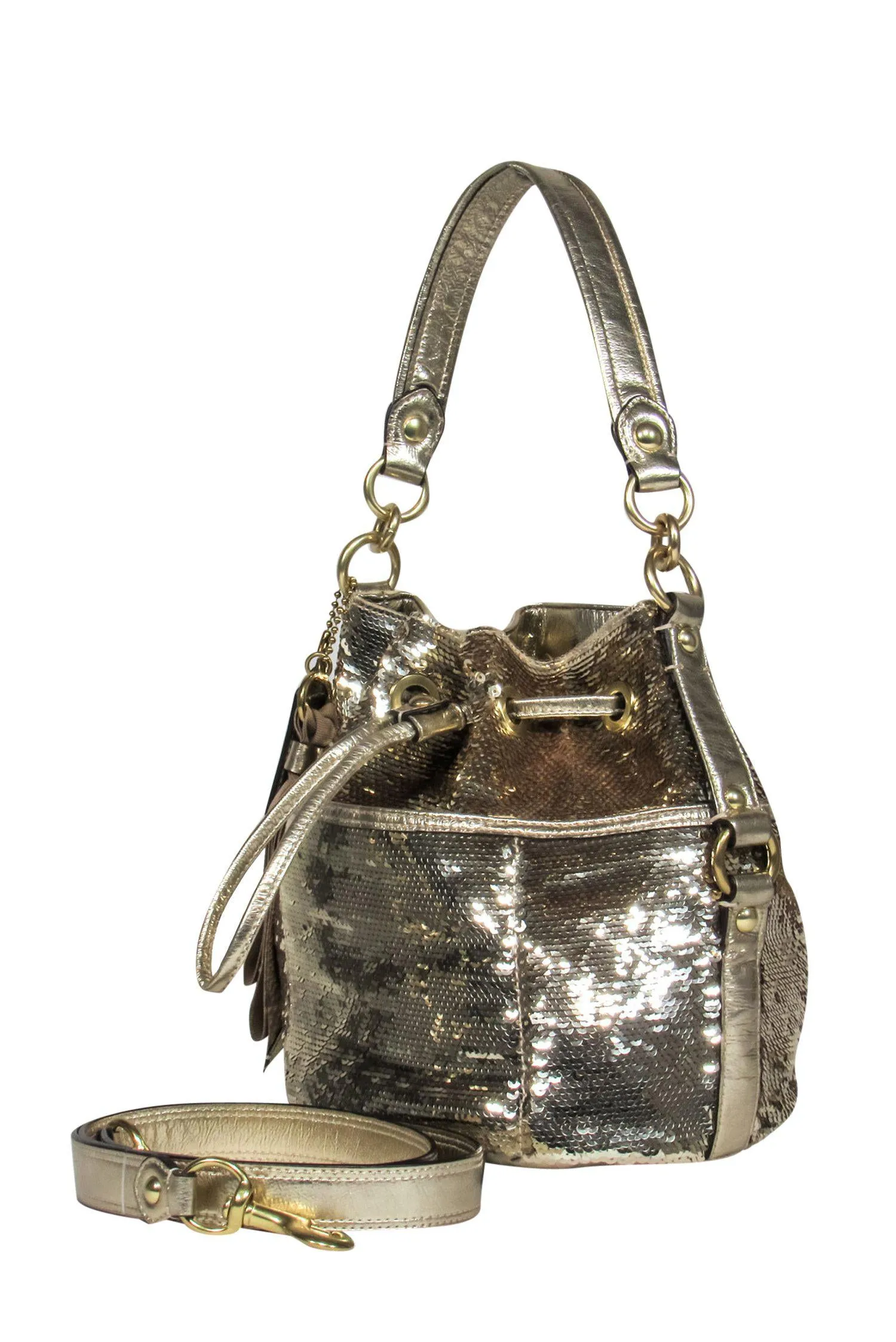 Coach - Gold Sequin Convertible Bucket Bag