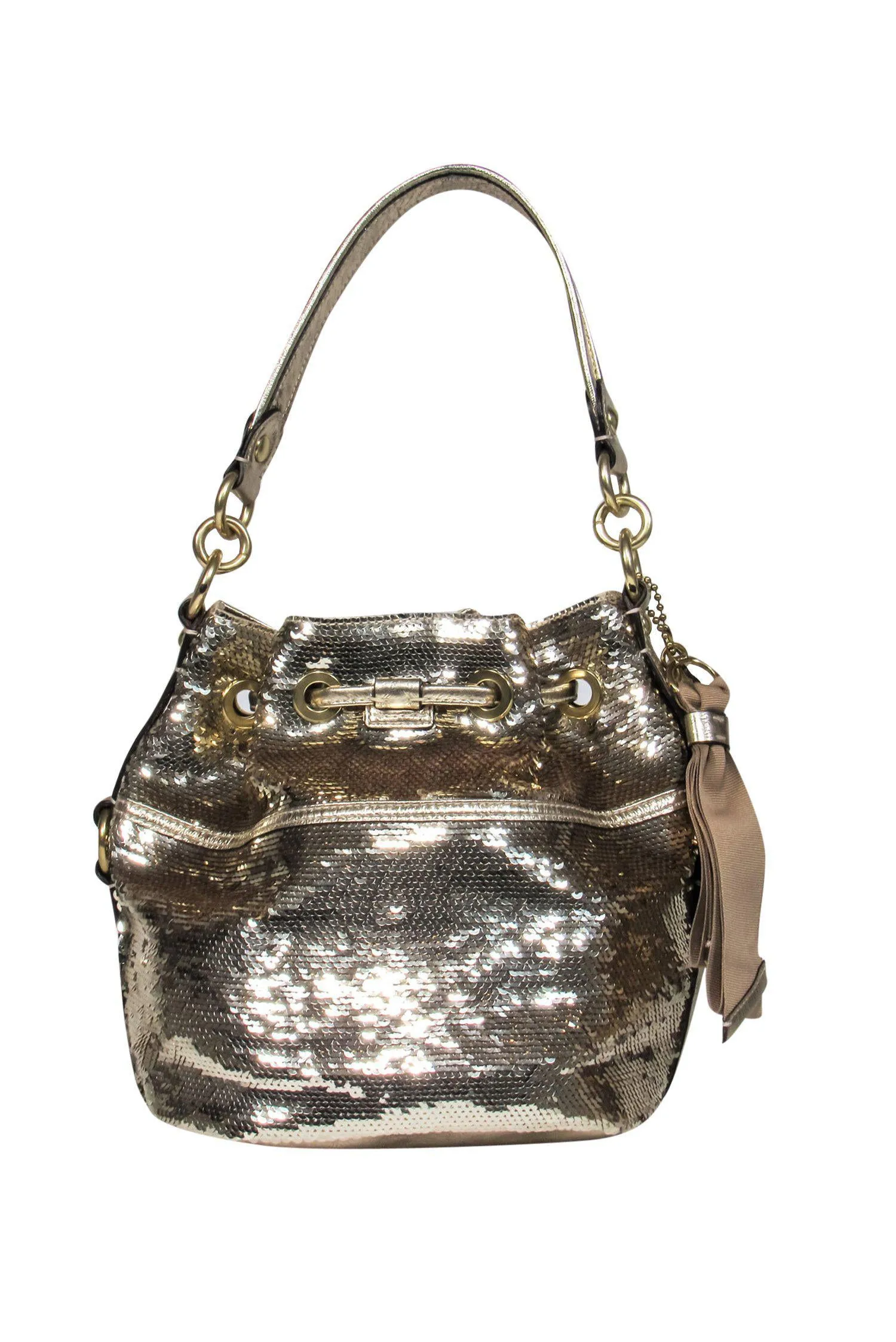 Coach - Gold Sequin Convertible Bucket Bag