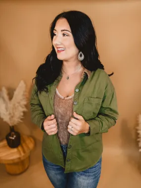 Corduroy Collar Button Down Jacket - Olive