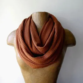 DARK BURNT ORANGE Waffle Knit Infinity Scarf