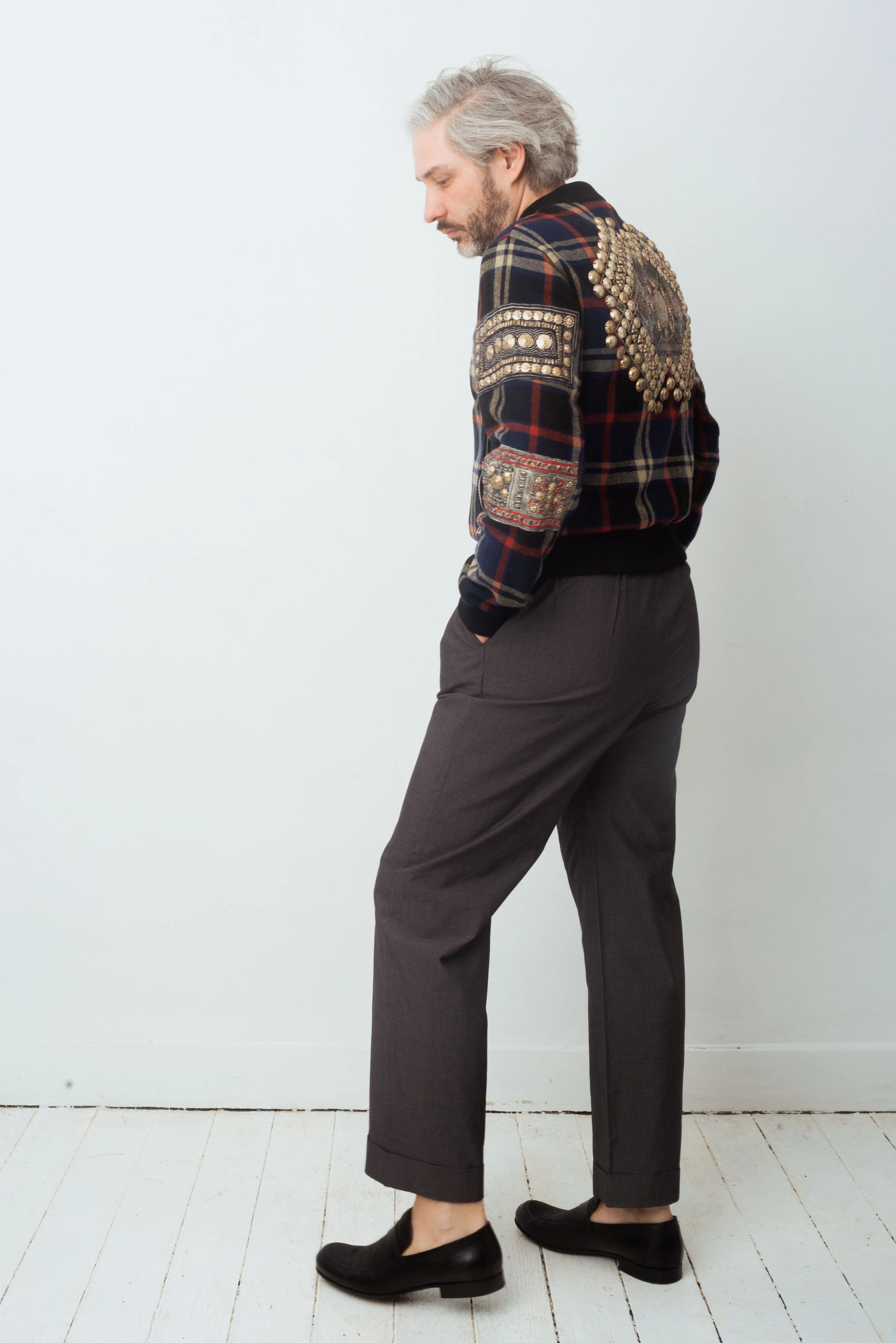 Dries van Noten FW 2015 reversible tartan wool bomber jacket with golden ornaments