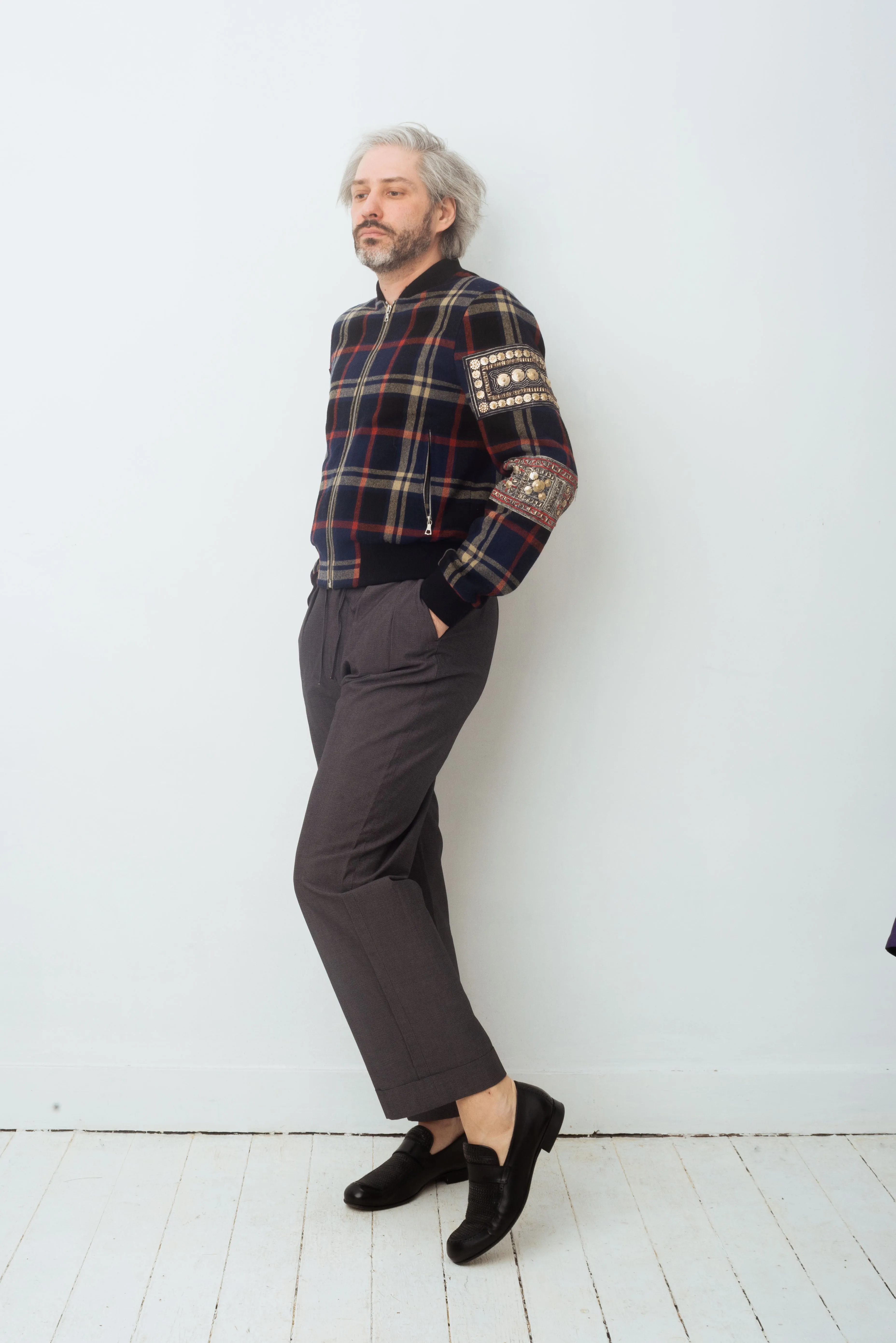 Dries van Noten FW 2015 reversible tartan wool bomber jacket with golden ornaments