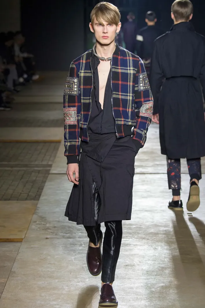 Dries van Noten FW 2015 reversible tartan wool bomber jacket with golden ornaments