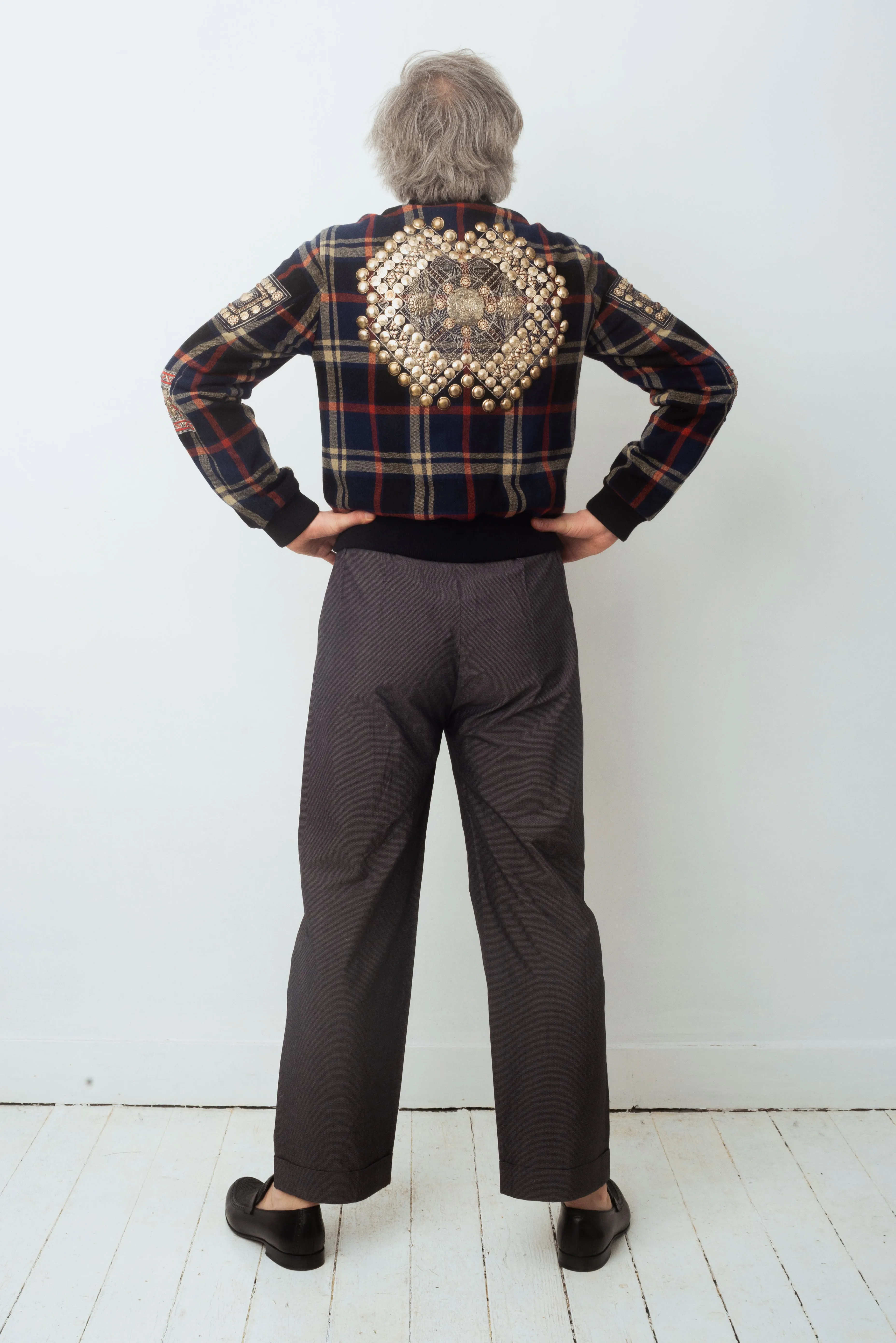 Dries van Noten FW 2015 reversible tartan wool bomber jacket with golden ornaments