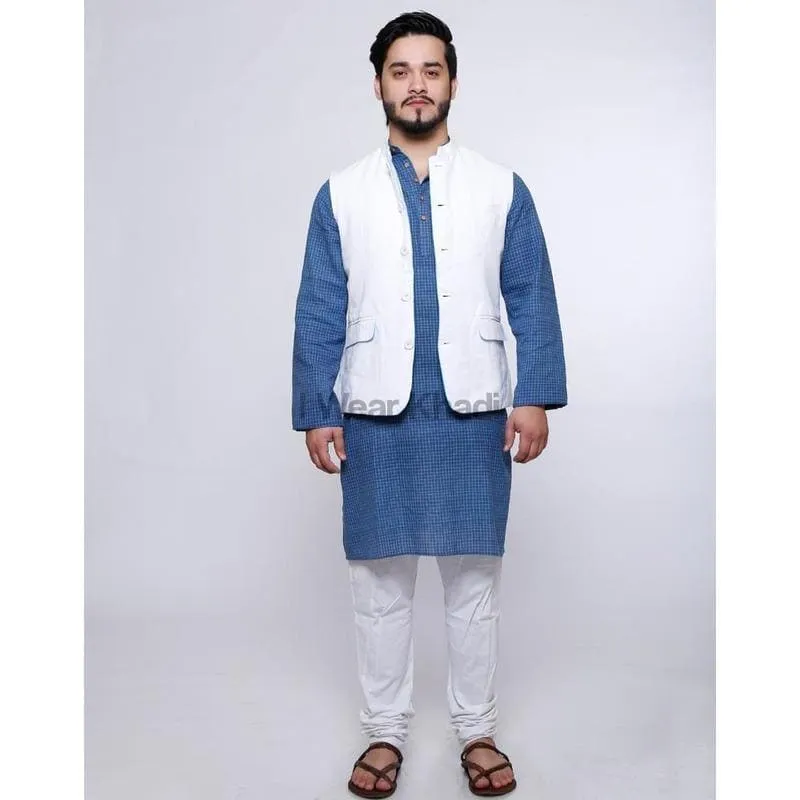 Ethnic White Khadi Men Nehru Jacket
