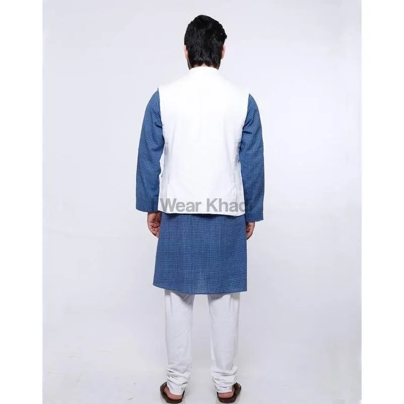 Ethnic White Khadi Men Nehru Jacket