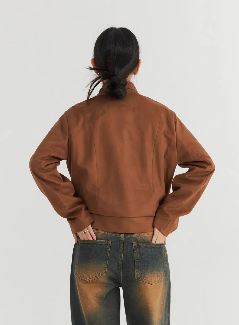 Faux Suede Bomber Jacket CO324