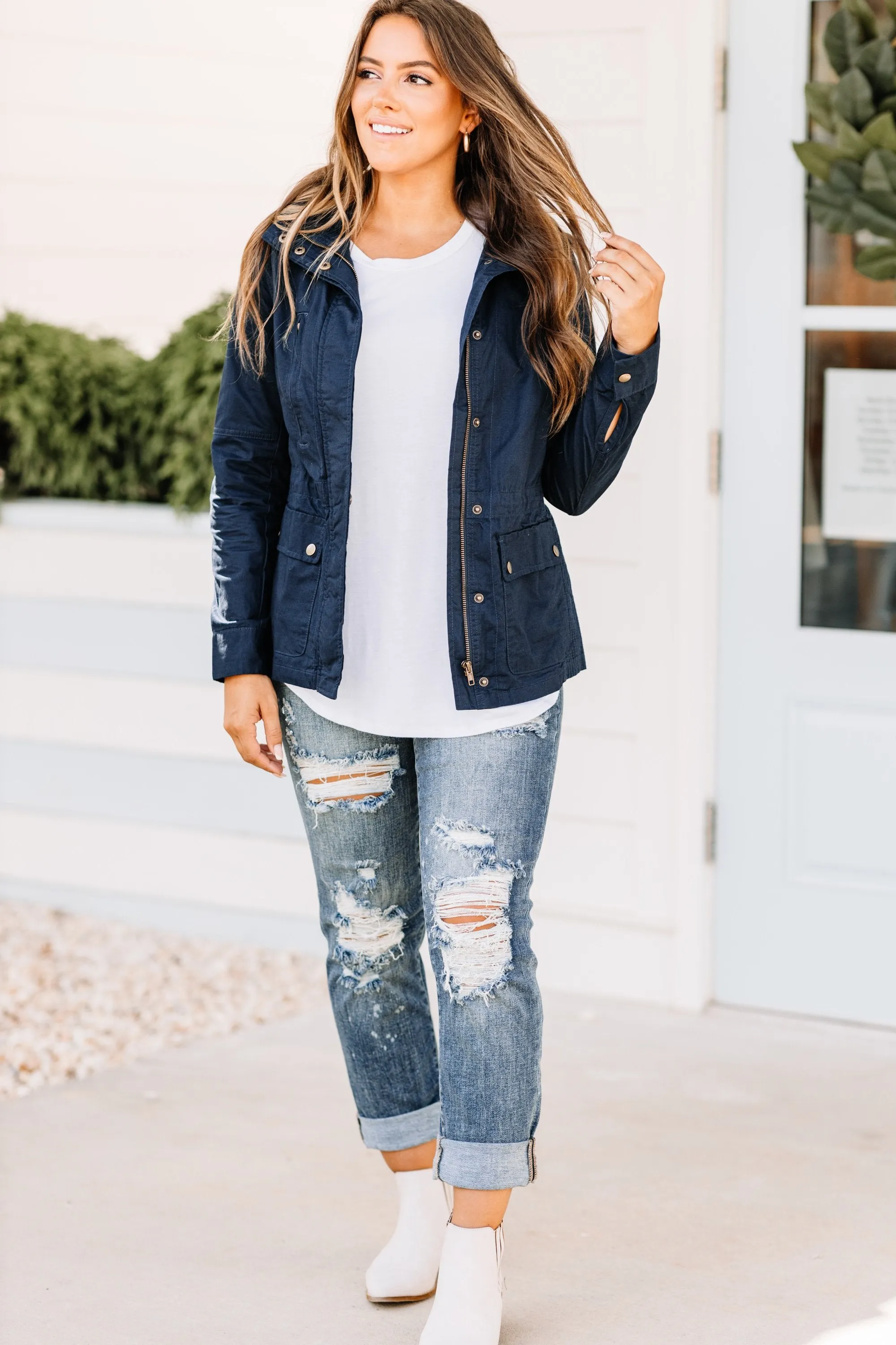 Fight For Love Navy Blue Utility Jacket