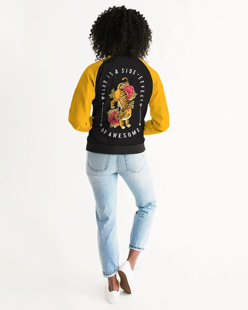 Flower And Animals On Black Women's Bomber Jacket