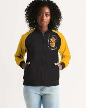 Flower And Animals On Black Women's Bomber Jacket