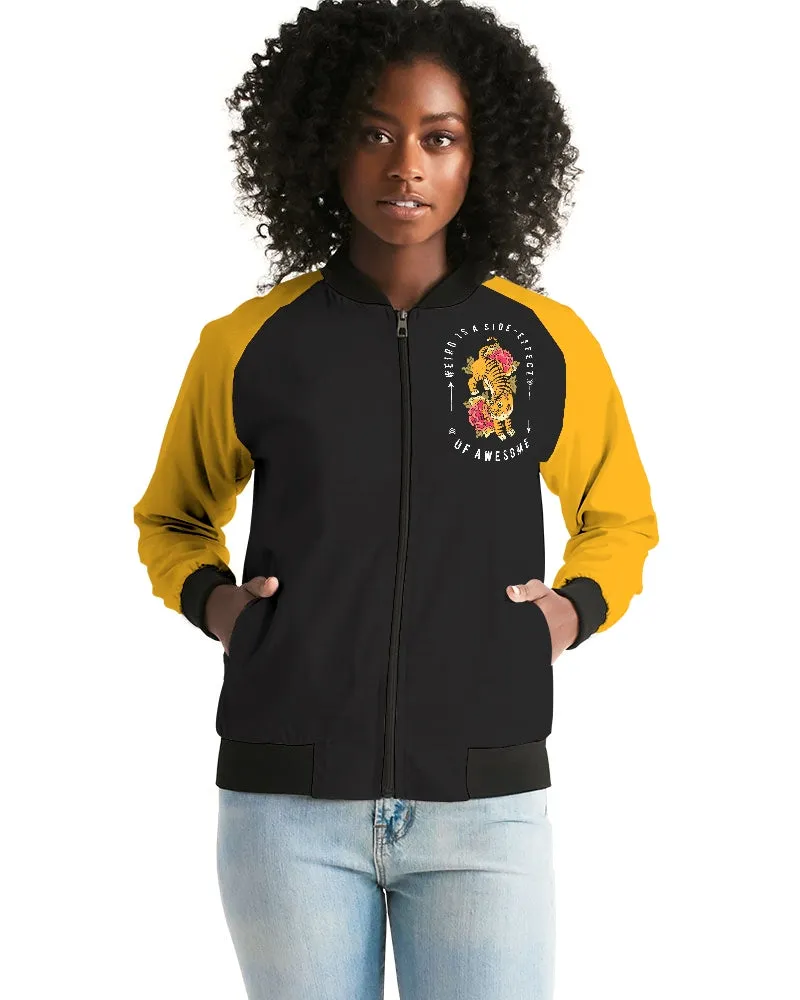 Flower And Animals On Black Women's Bomber Jacket
