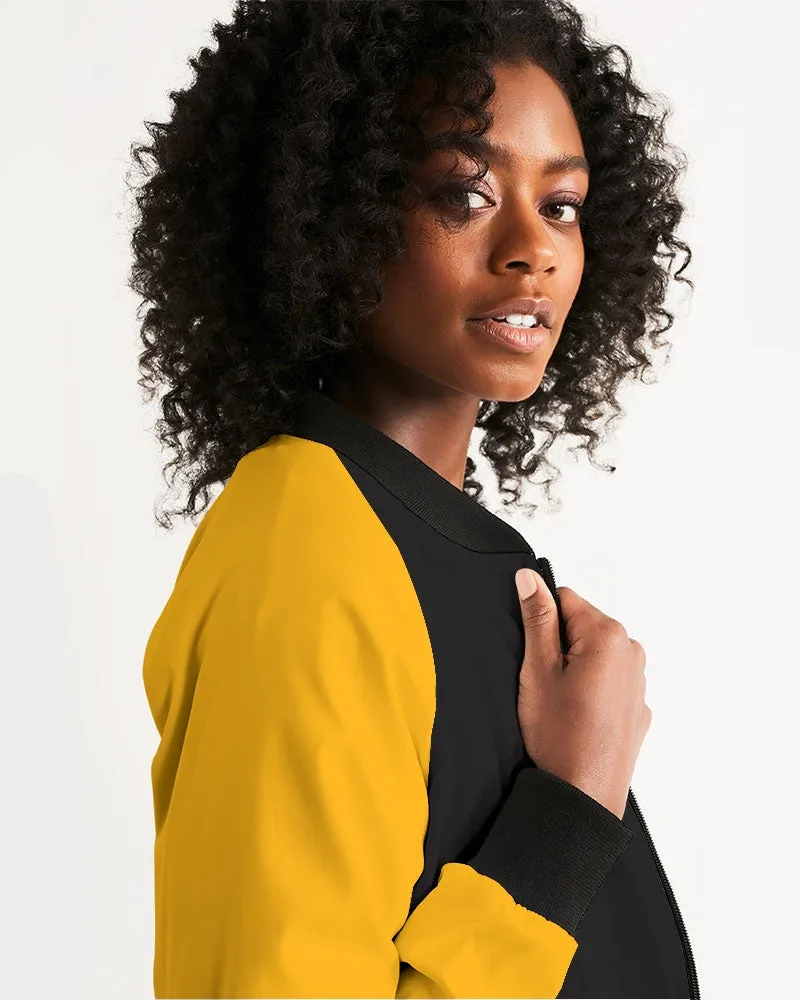 Flower And Animals On Black Women's Bomber Jacket