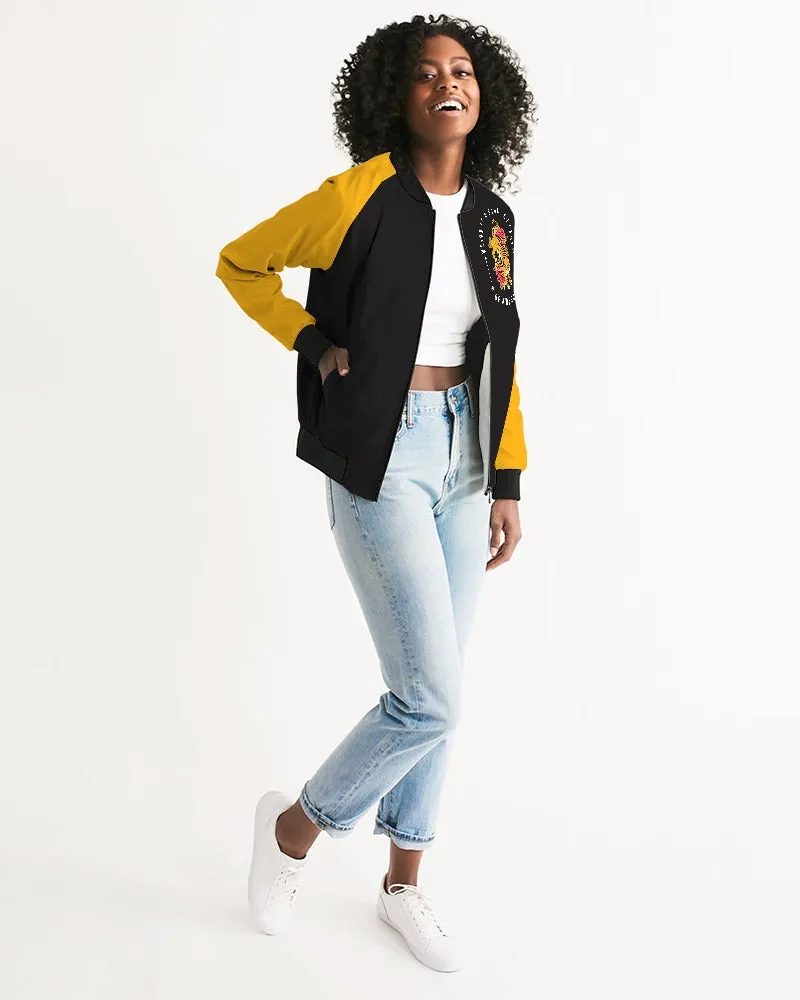 Flower And Animals On Black Women's Bomber Jacket