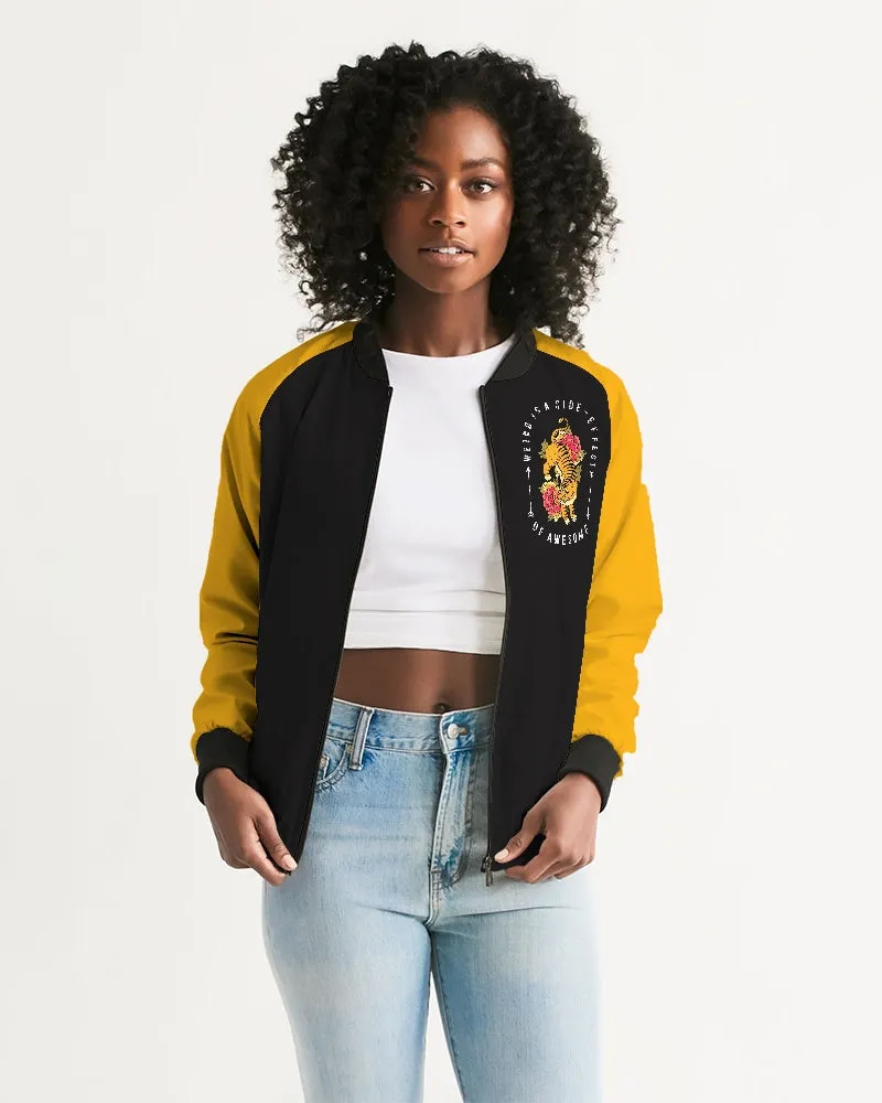 Flower And Animals On Black Women's Bomber Jacket