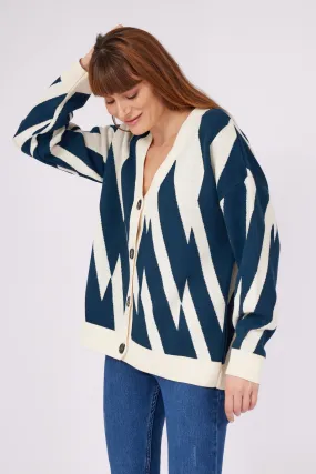 Geometric Pattern Cardigan Oil GREEN