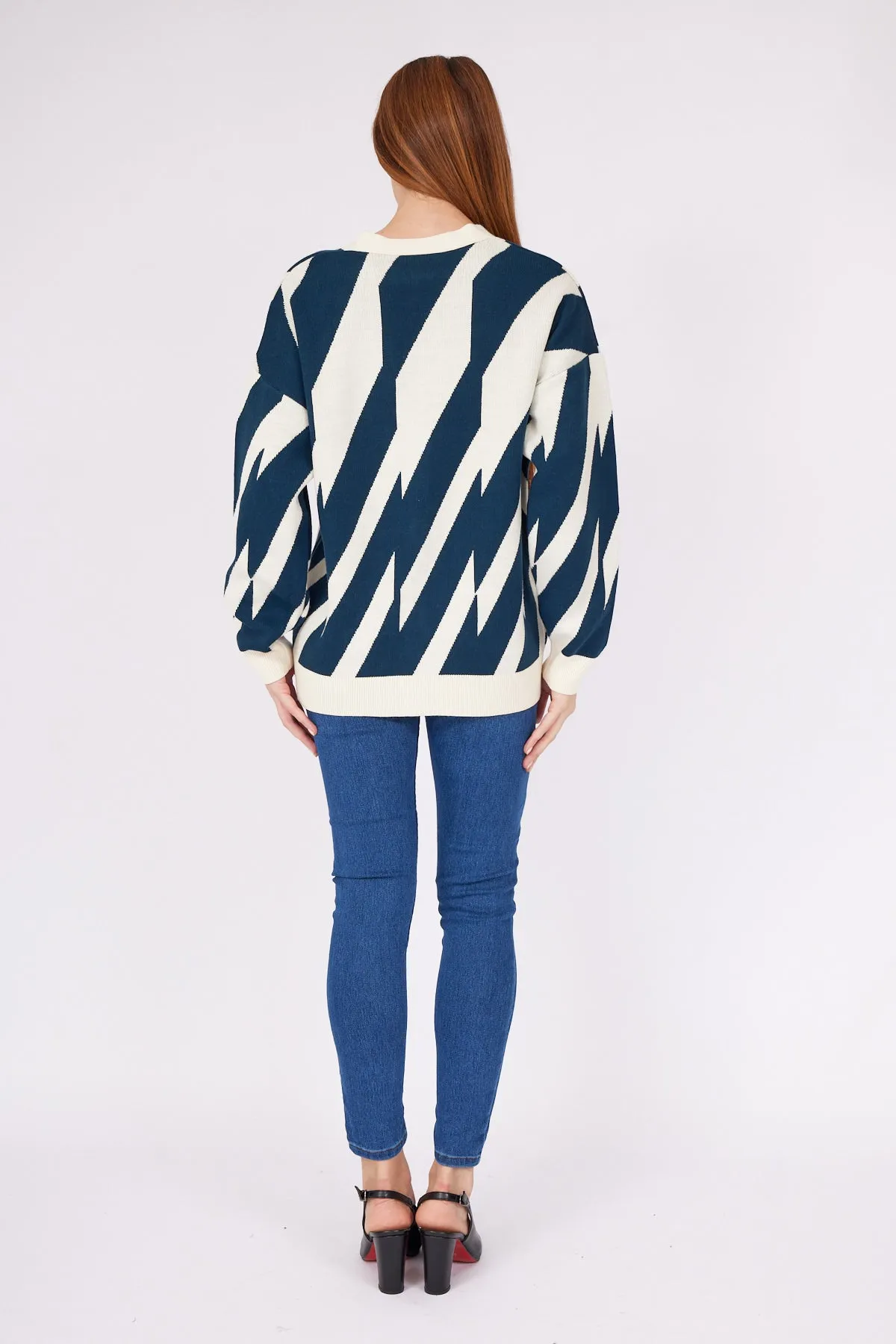 Geometric Pattern Cardigan Oil GREEN