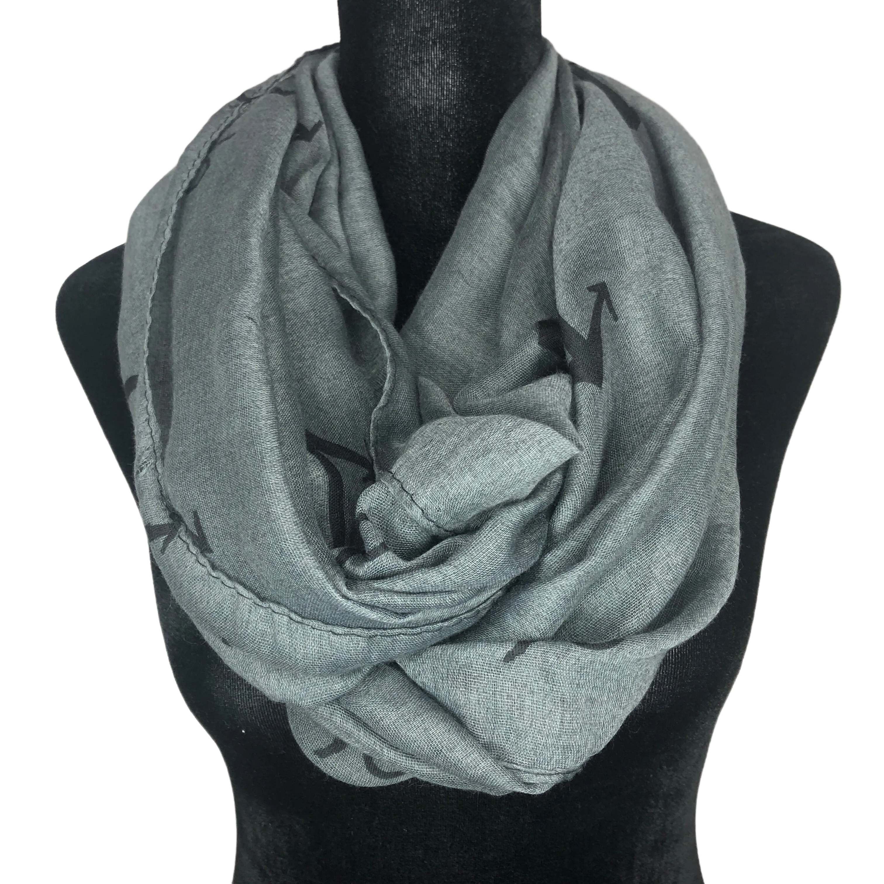Gray and Black Anchor Infinity Scarf