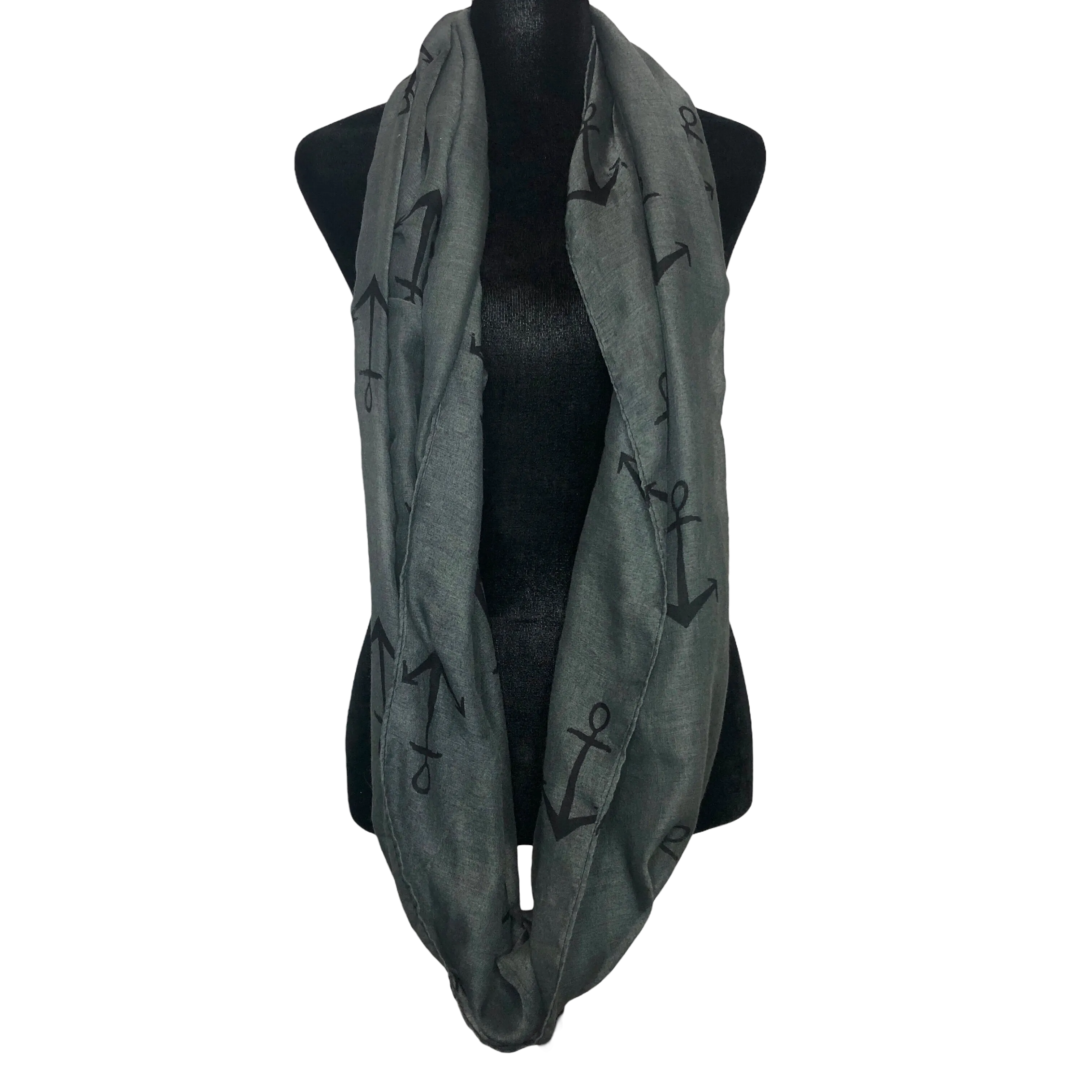 Gray and Black Anchor Infinity Scarf